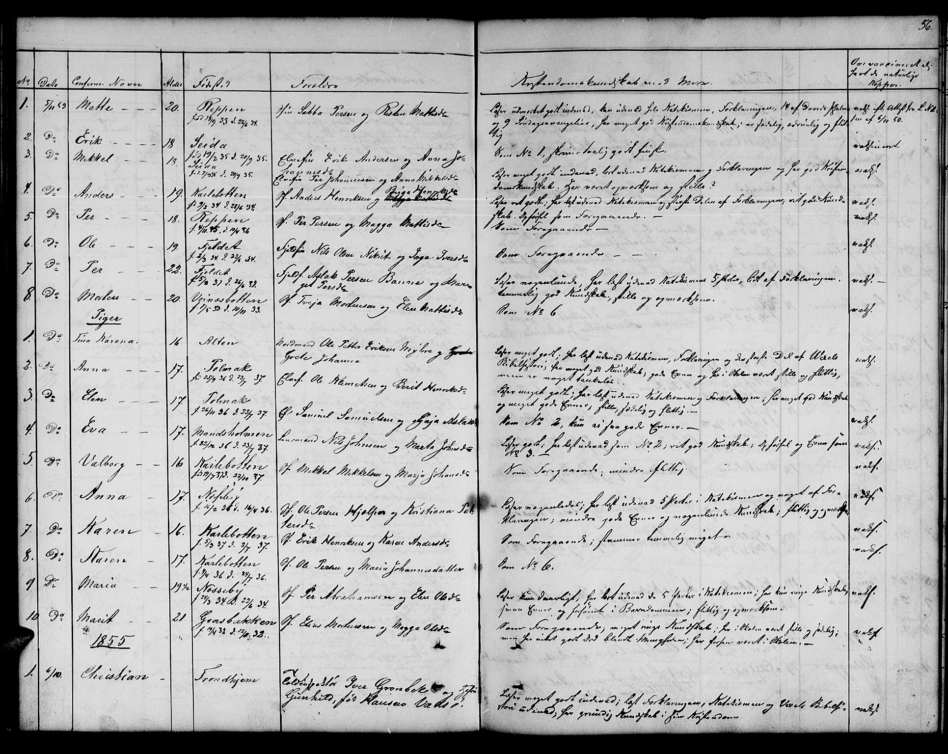 Nesseby sokneprestkontor, SATØ/S-1330/H/Hb/L0001klokker: Parish register (copy) no. 1, 1844-1861, p. 56