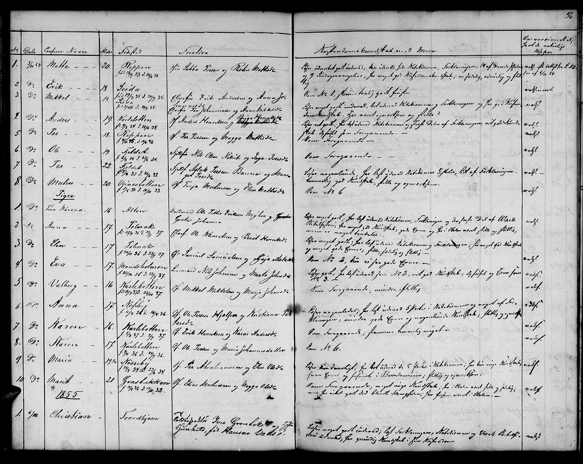 Nesseby sokneprestkontor, AV/SATØ-S-1330/H/Hb/L0001klokker: Parish register (copy) no. 1, 1844-1861, p. 56