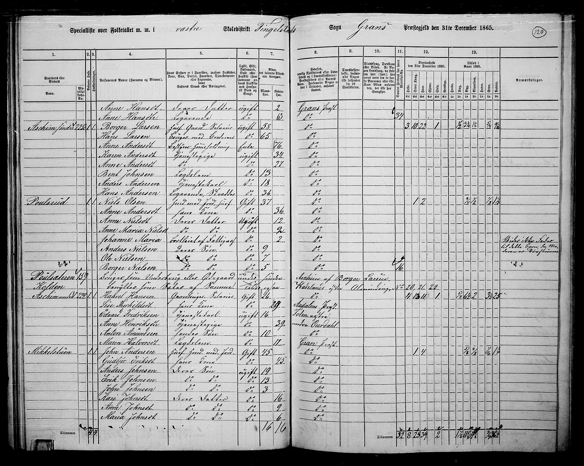 RA, 1865 census for Gran, 1865, p. 302