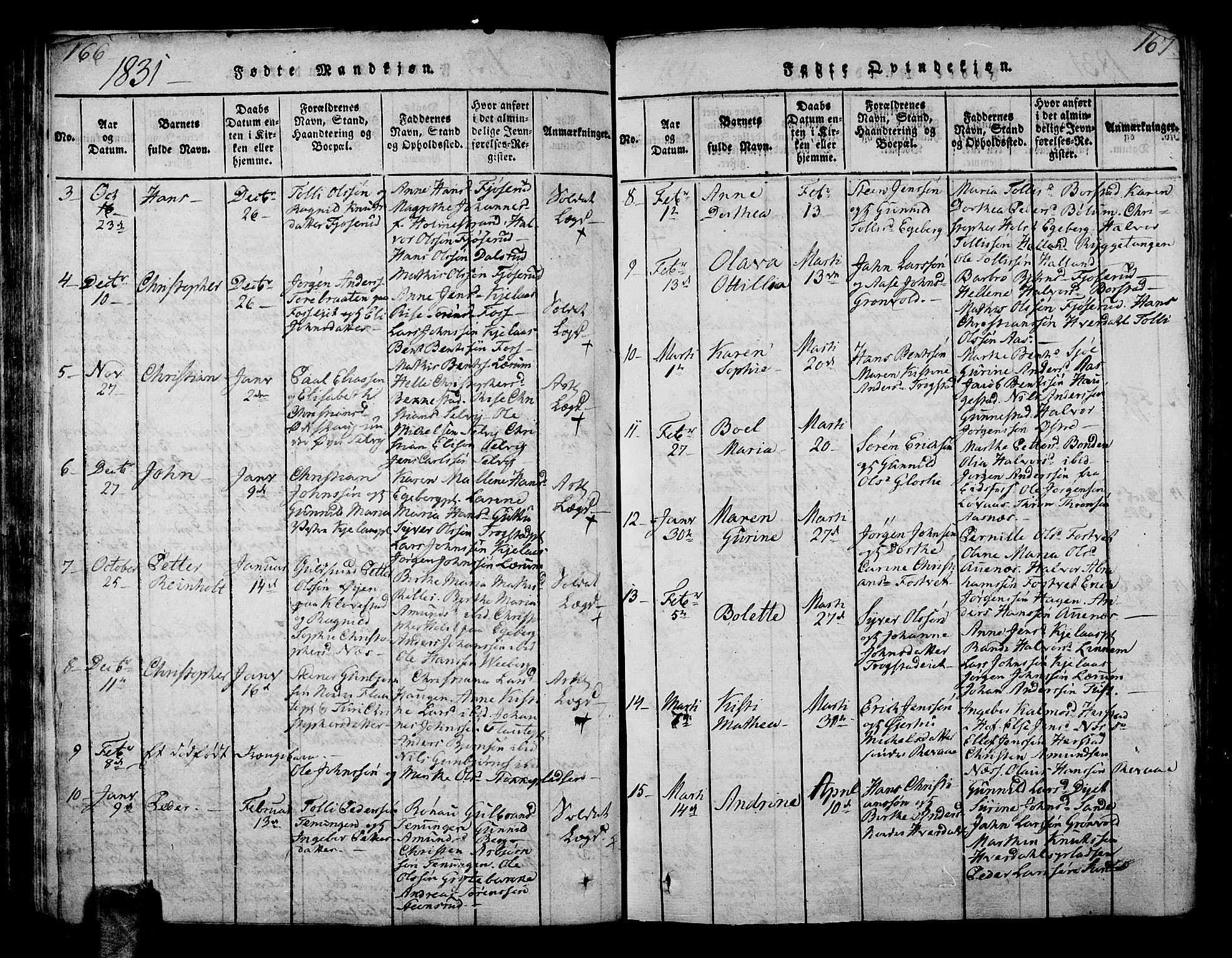 Sande Kirkebøker, AV/SAKO-A-53/G/Ga/L0001: Parish register (copy) no. 1, 1814-1847, p. 166-167