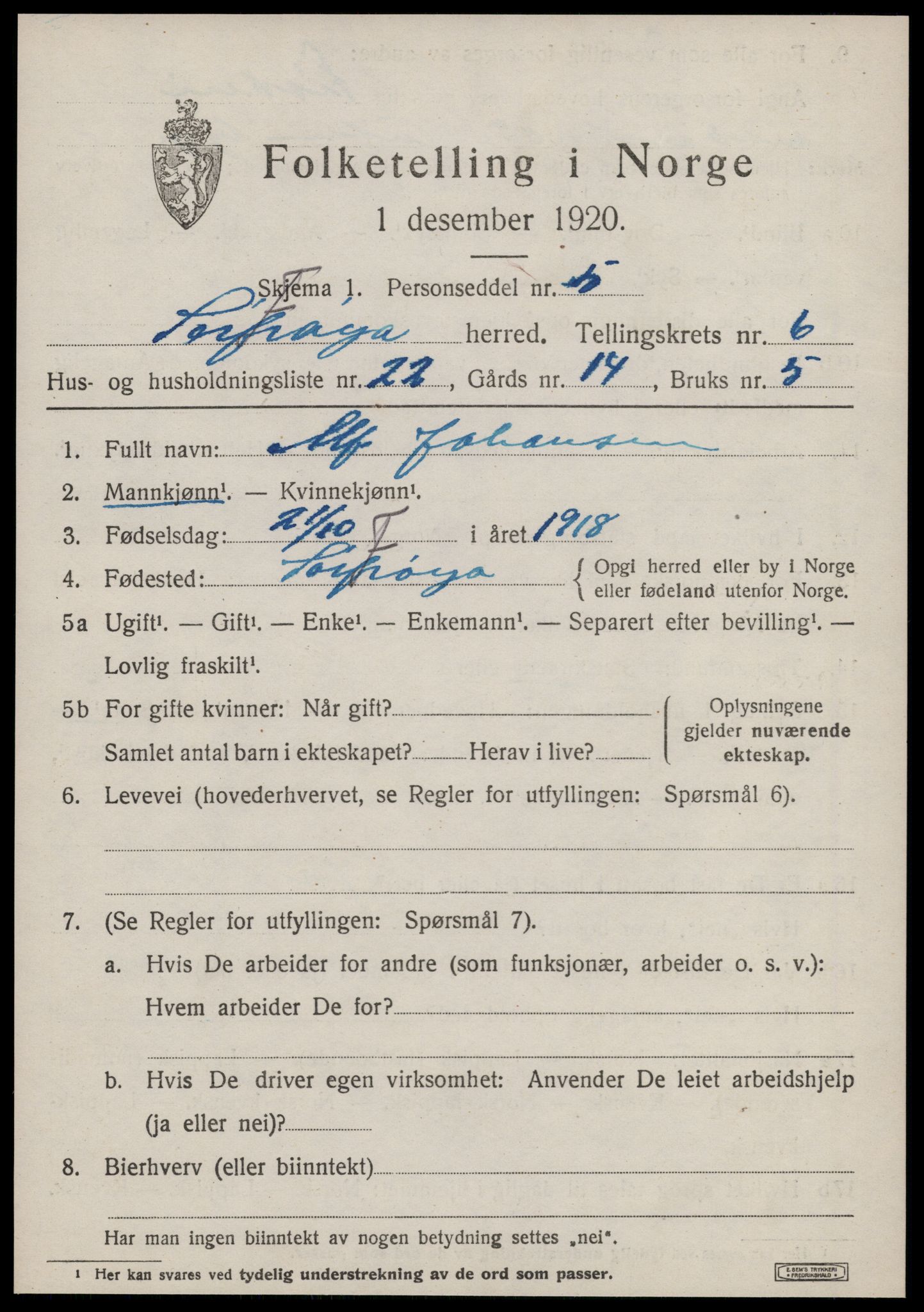 SAT, 1920 census for Sør-Frøya, 1920, p. 5433