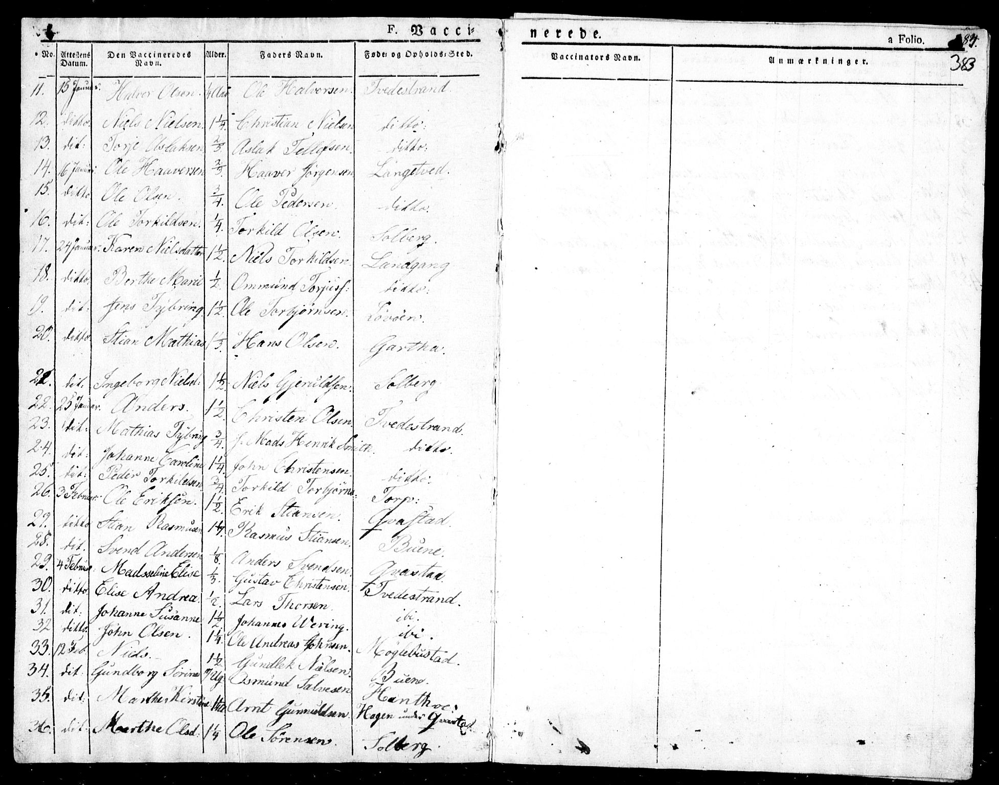 Holt sokneprestkontor, AV/SAK-1111-0021/F/Fa/L0006: Parish register (official) no. A 6, 1820-1835, p. 383