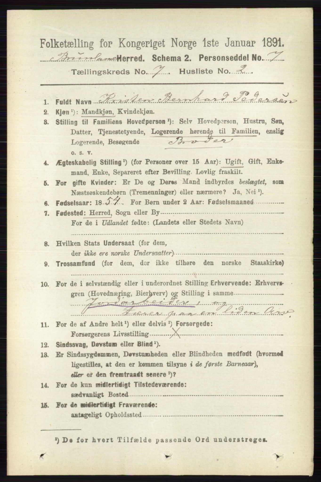 RA, 1891 census for 0726 Brunlanes, 1891, p. 2996