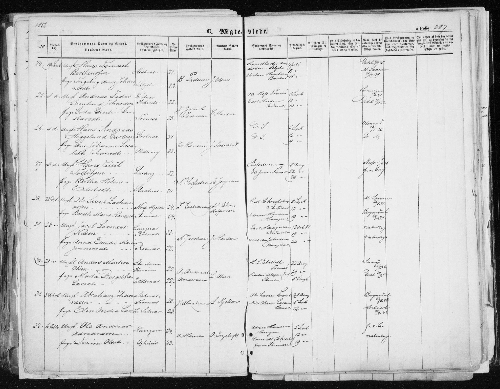 Tromsø sokneprestkontor/stiftsprosti/domprosti, AV/SATØ-S-1343/G/Ga/L0010kirke: Parish register (official) no. 10, 1848-1855, p. 257