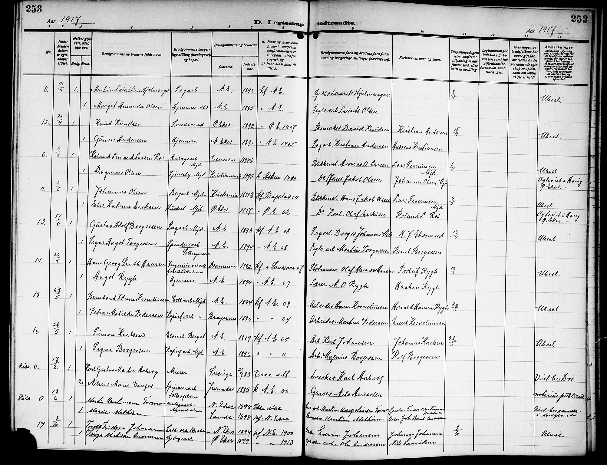 Nedre Eiker kirkebøker, SAKO/A-612/G/Ga/L0005: Parish register (copy) no. 5, 1913-1921, p. 253