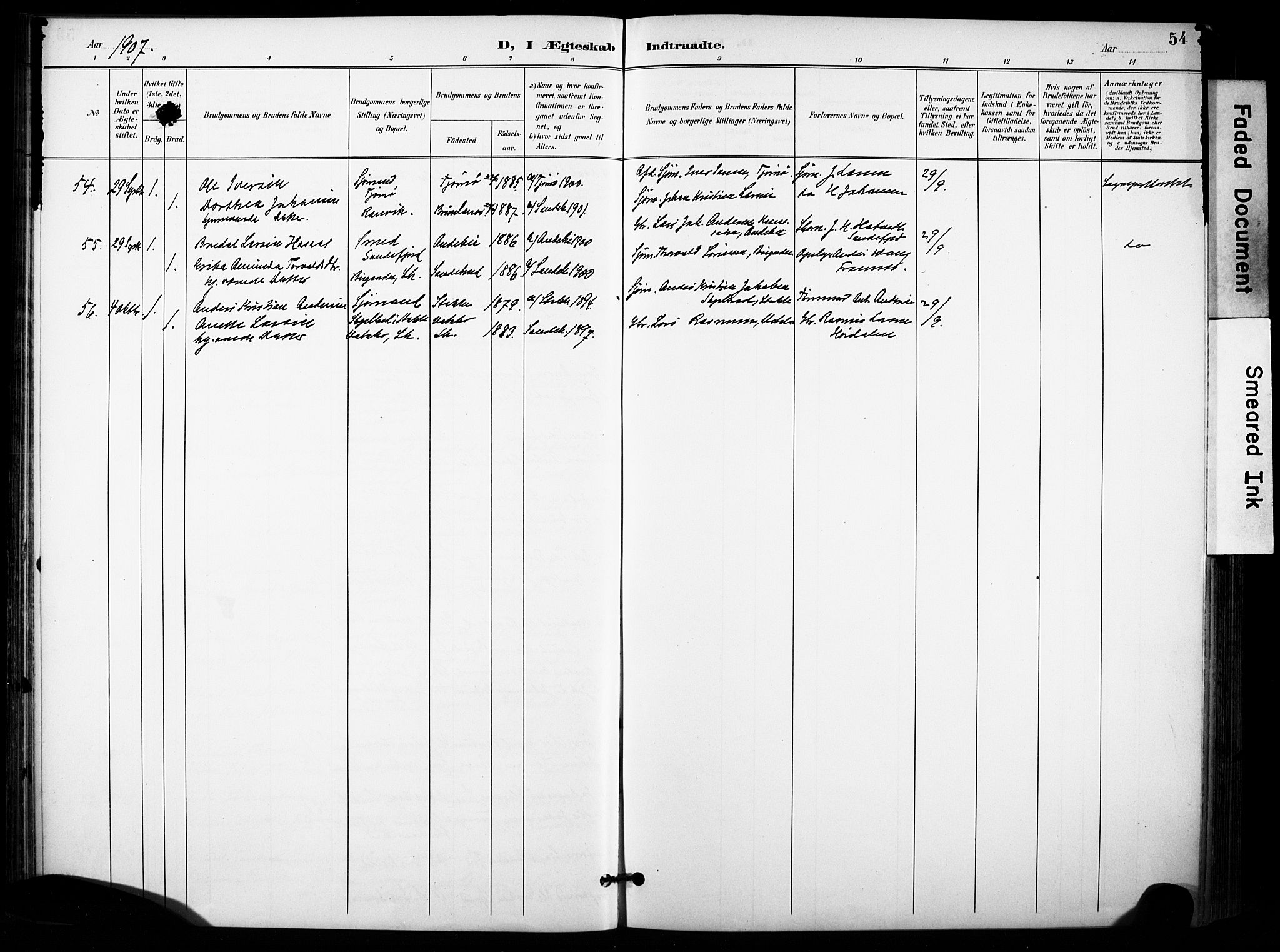 Sandar kirkebøker, AV/SAKO-A-243/F/Fa/L0015: Parish register (official) no. 15, 1896-1907, p. 54