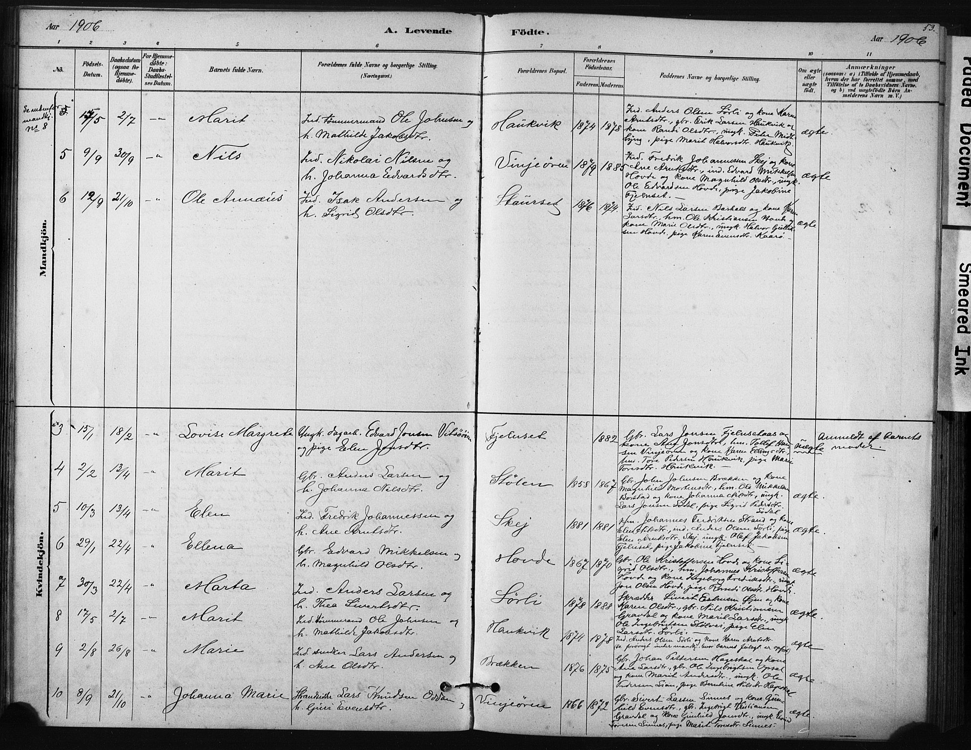 Ministerialprotokoller, klokkerbøker og fødselsregistre - Sør-Trøndelag, SAT/A-1456/631/L0512: Parish register (official) no. 631A01, 1879-1912, p. 53