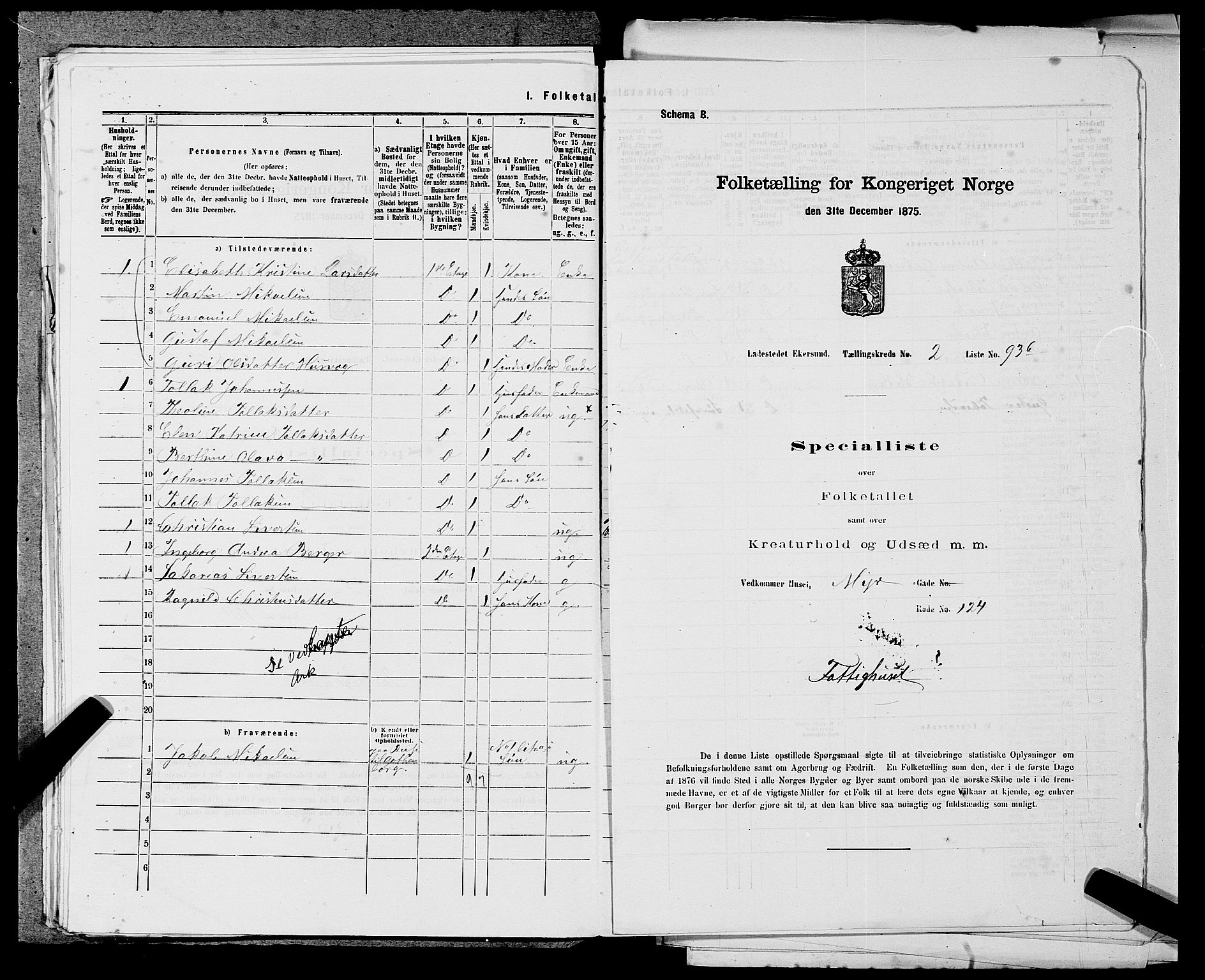 SAST, 1875 census for 1101B Eigersund parish, Egersund town, 1875, p. 194