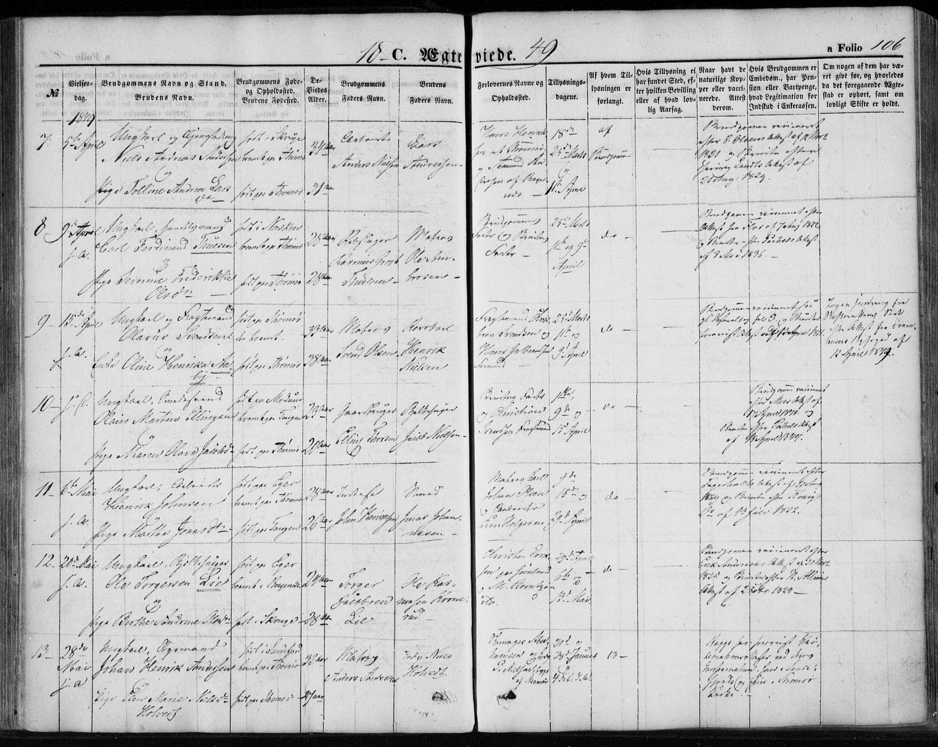 Strømsø kirkebøker, AV/SAKO-A-246/F/Fa/L0017: Parish register (official) no. I 17, 1848-1865, p. 106