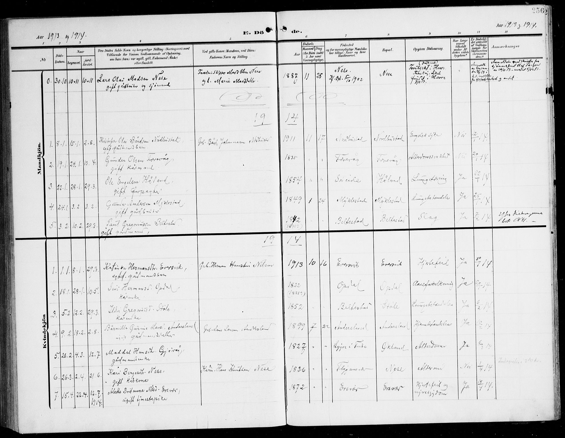 Tysnes sokneprestembete, AV/SAB-A-78601/H/Haa: Parish register (official) no. D 2, 1905-1922, p. 256