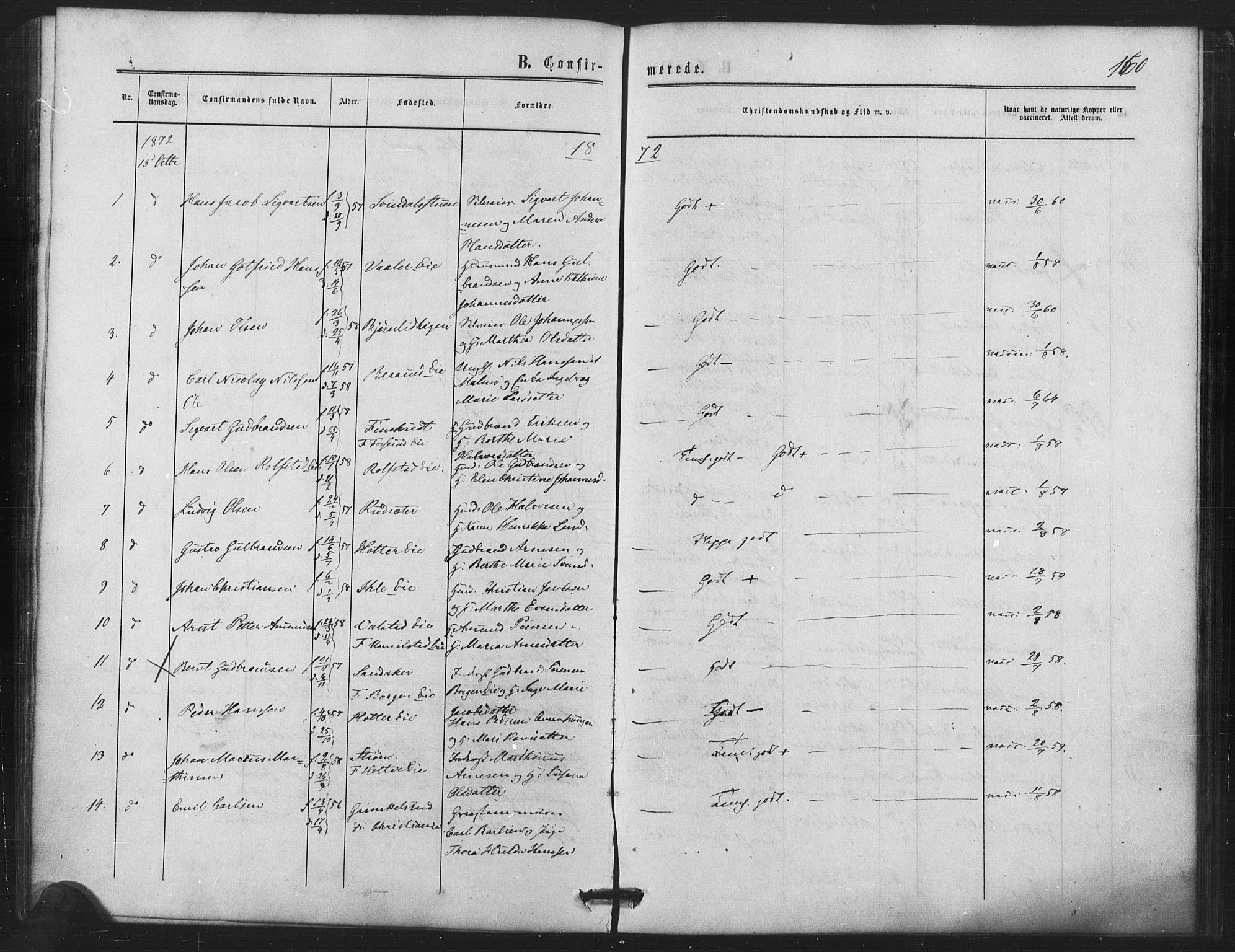 Nes prestekontor Kirkebøker, SAO/A-10410/F/Fb/L0001: Parish register (official) no. II 1, 1859-1882, p. 160