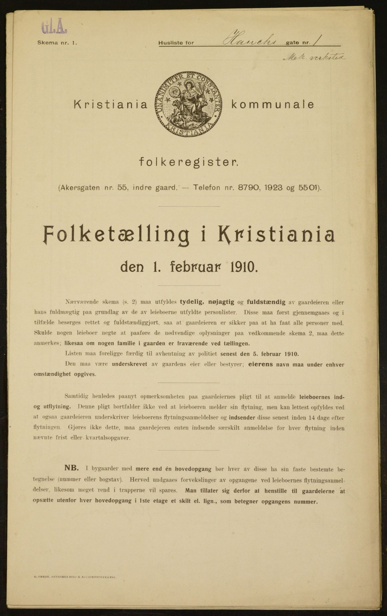OBA, Municipal Census 1910 for Kristiania, 1910, p. 33234