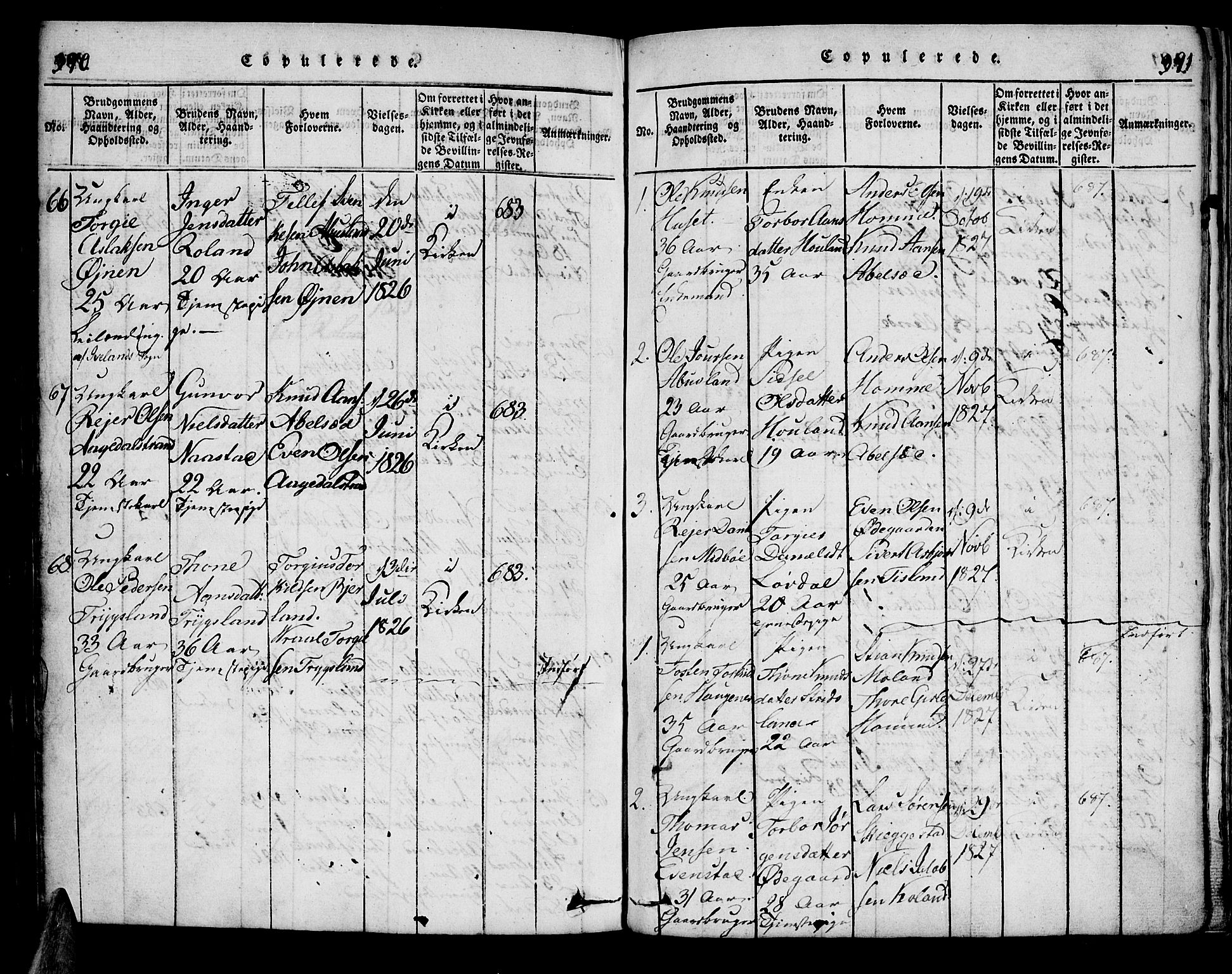 Bjelland sokneprestkontor, SAK/1111-0005/F/Fa/Faa/L0002: Parish register (official) no. A 2, 1816-1866, p. 390-391