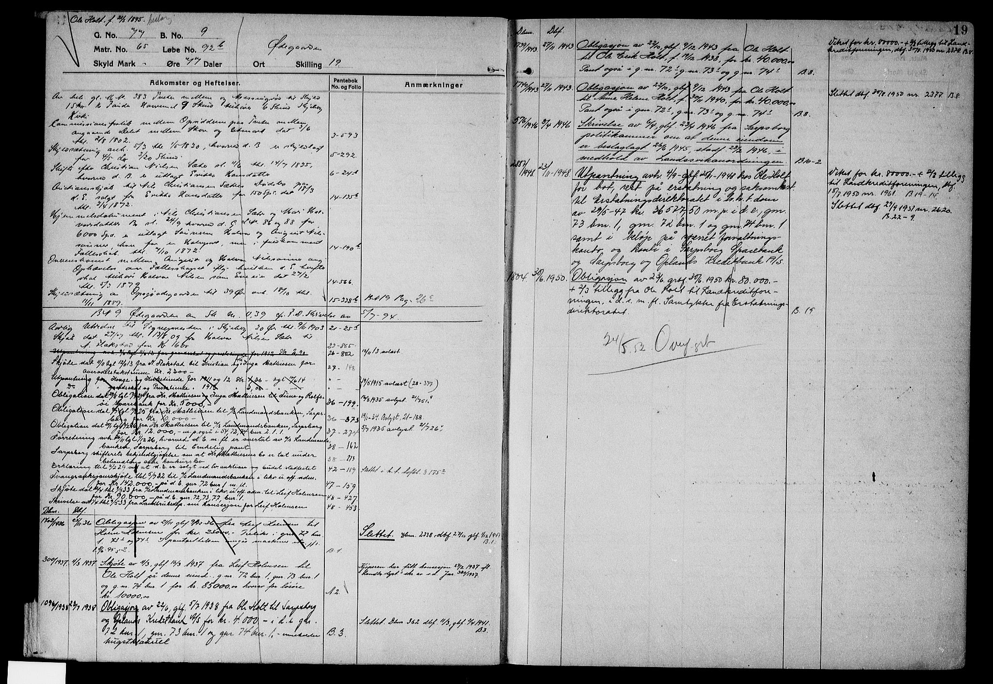 Tune sorenskriveri, AV/SAO-A-10470/G/Ga/Gab/Gabf/L0002a: Mortgage register no. VI 2a, 1910-1953, p. 19