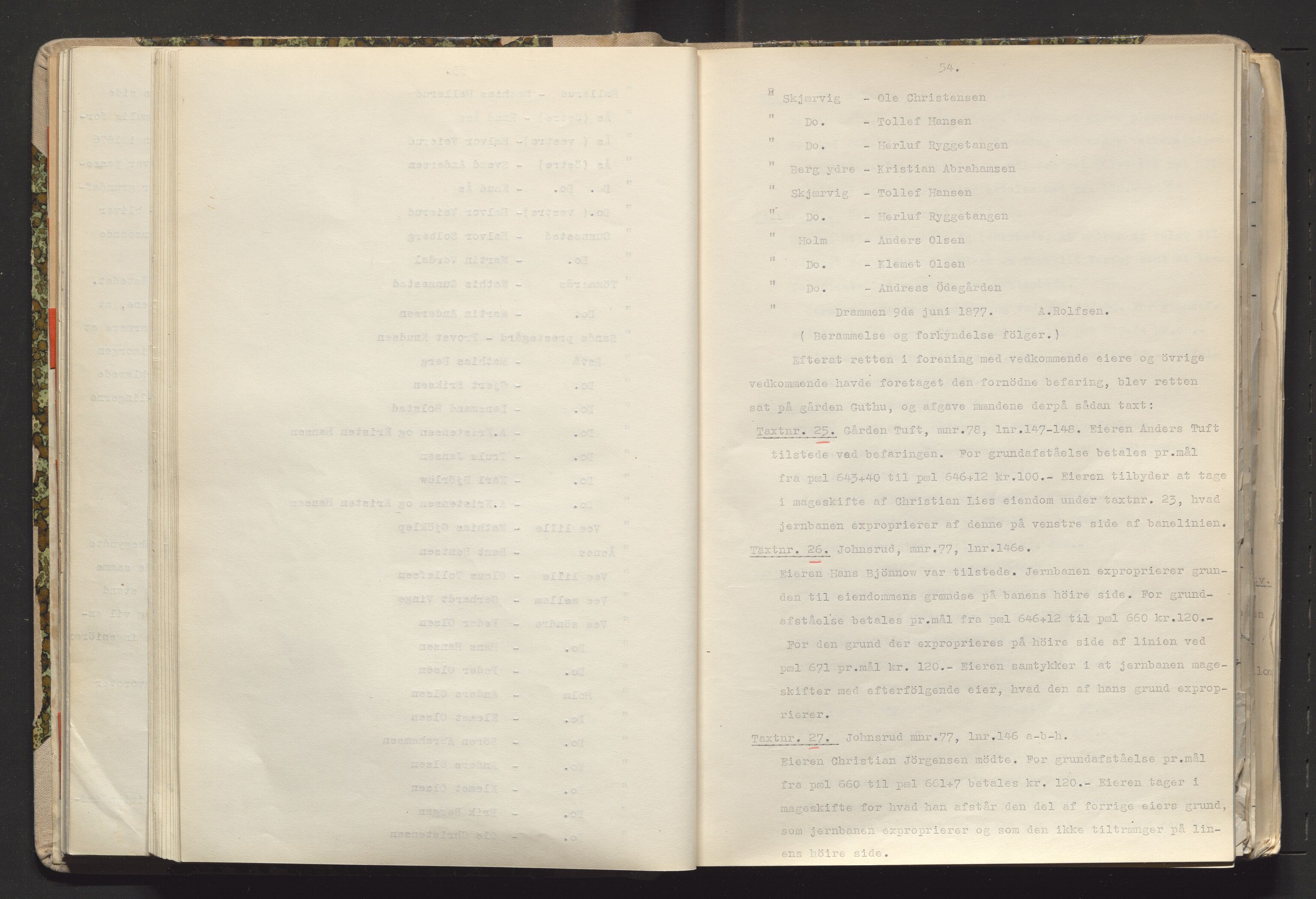 Norges Statsbaner Drammen distrikt (NSB), AV/SAKO-A-30/Y/Yc/L0005: Takster Vestfoldbanen strekningen Drammen-Horten samt Drammen stasjons utvidelse , 1877-1910, p. 54