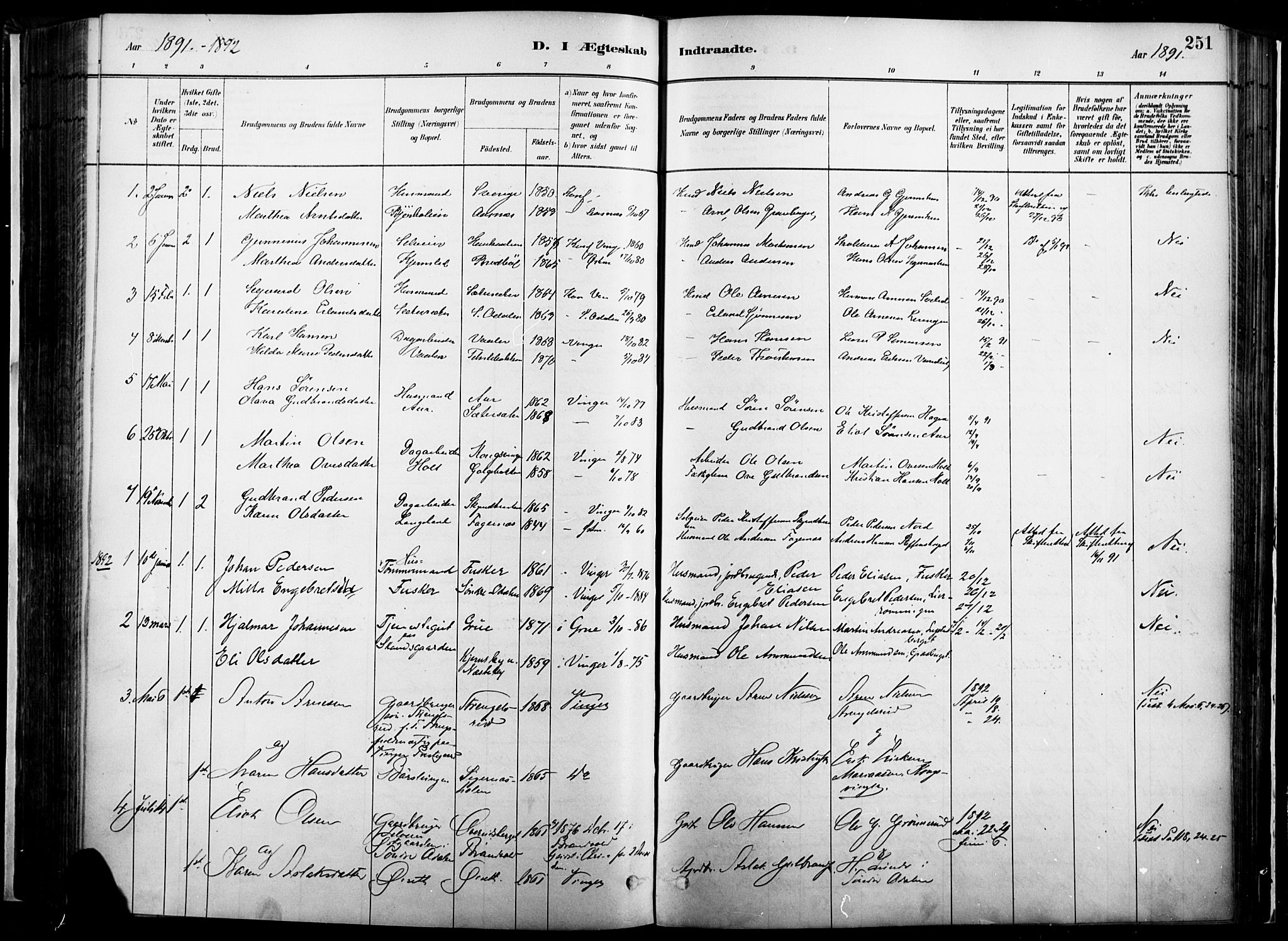 Vinger prestekontor, SAH/PREST-024/H/Ha/Haa/L0014: Parish register (official) no. 14, 1881-1900, p. 251