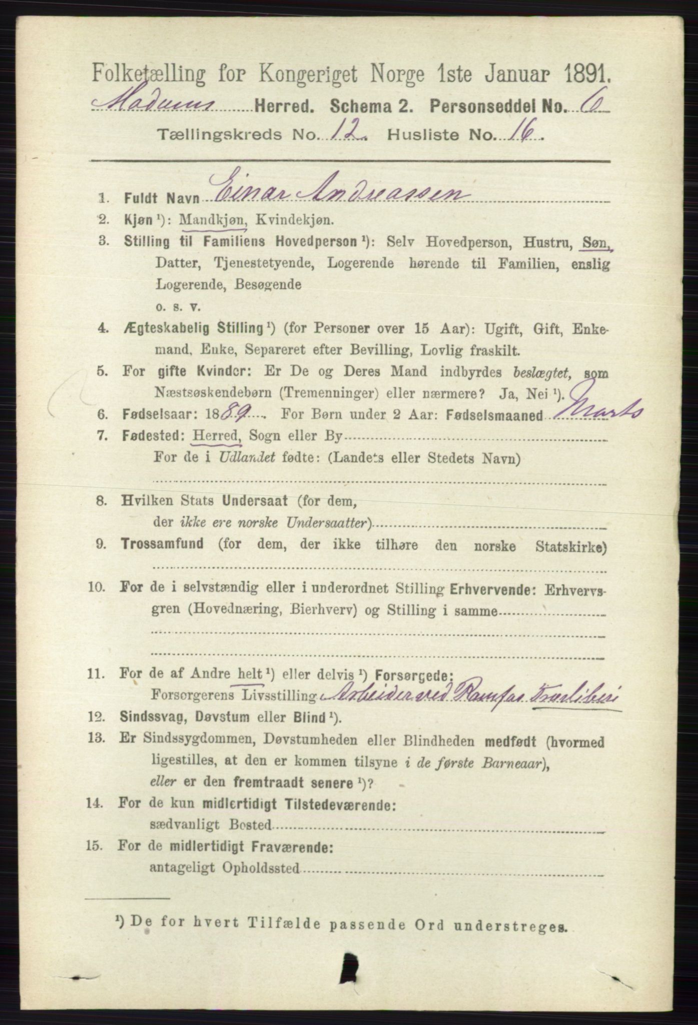 RA, 1891 census for 0623 Modum, 1891, p. 4544