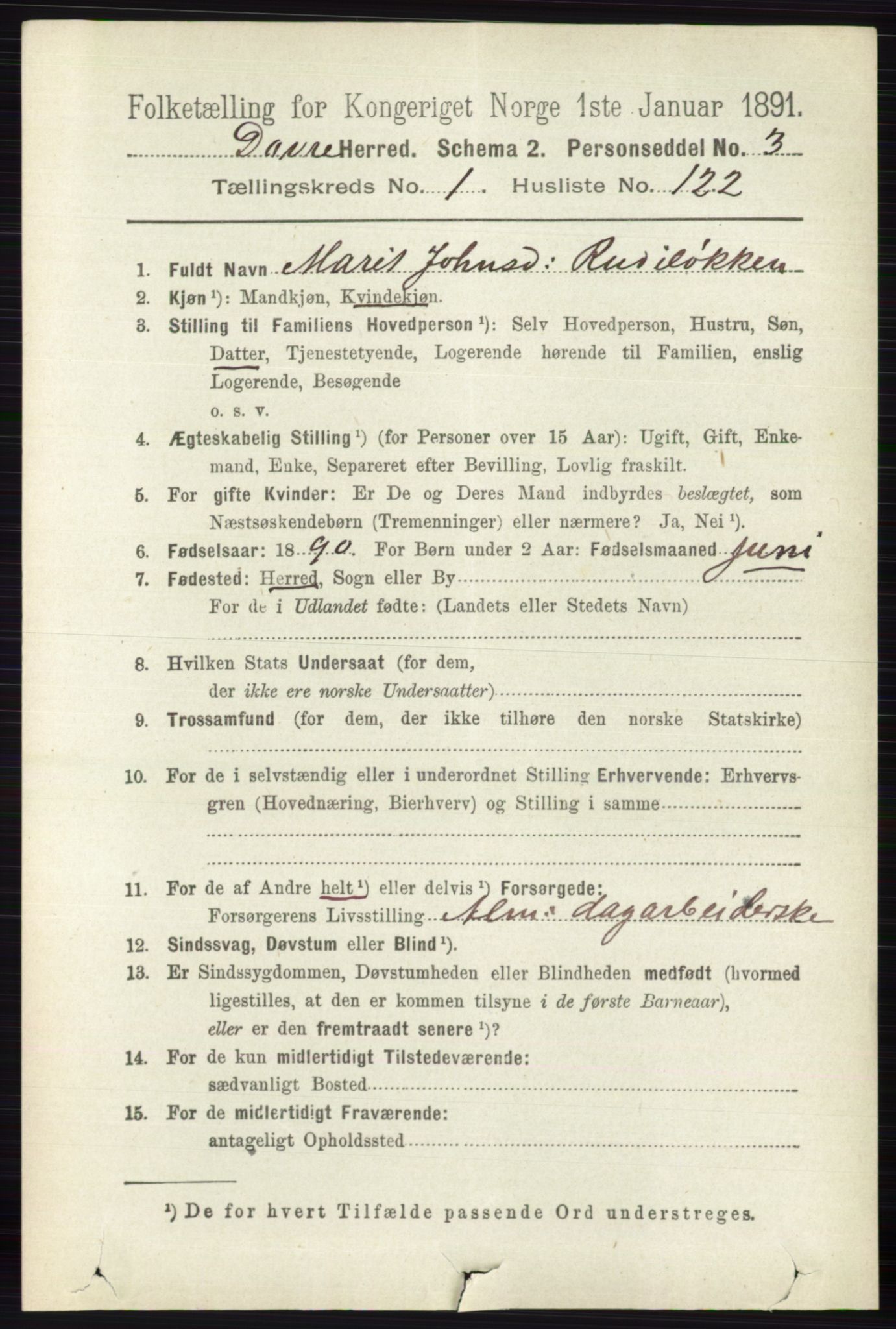 RA, 1891 census for 0511 Dovre, 1891, p. 786