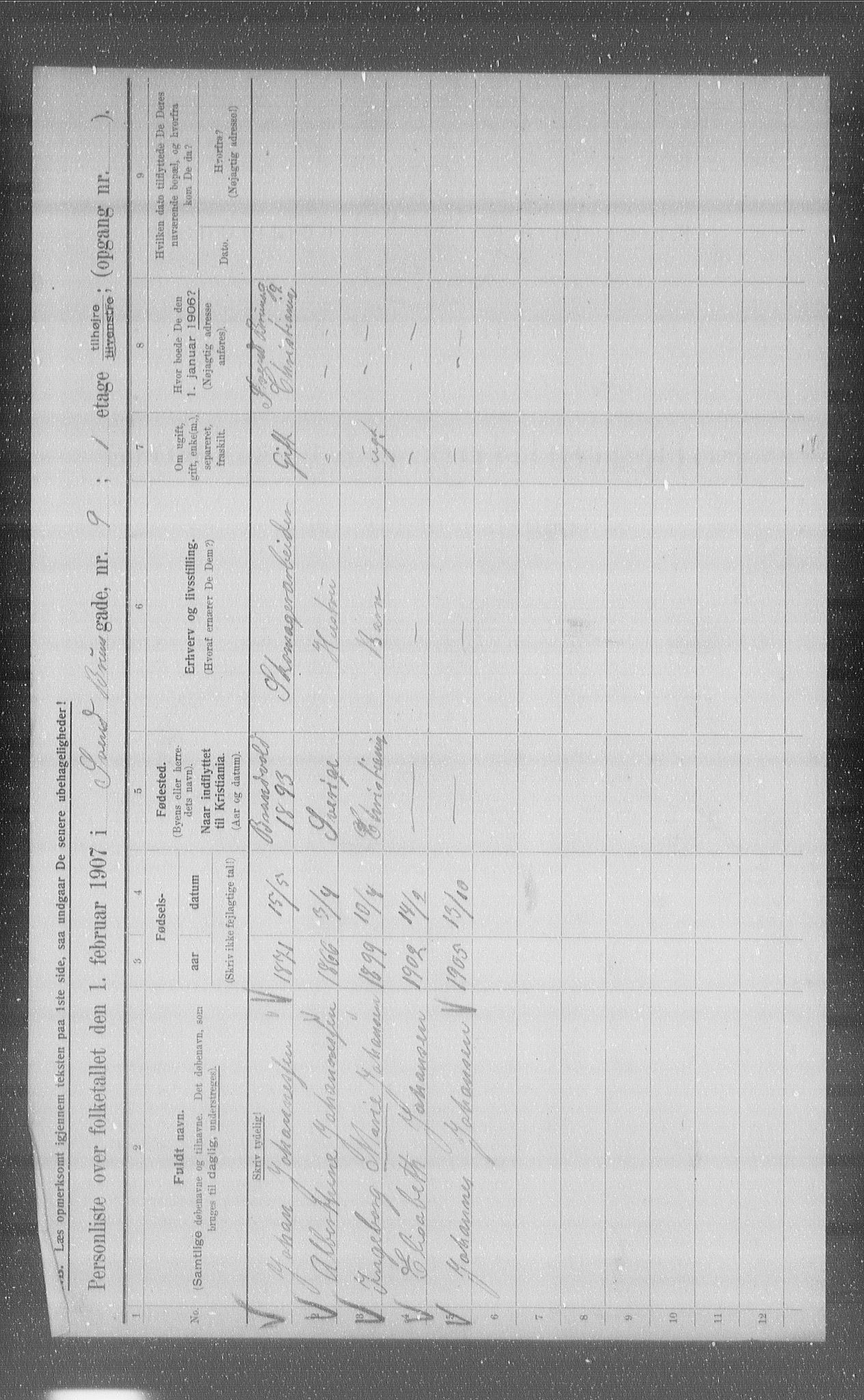 OBA, Municipal Census 1907 for Kristiania, 1907, p. 53384