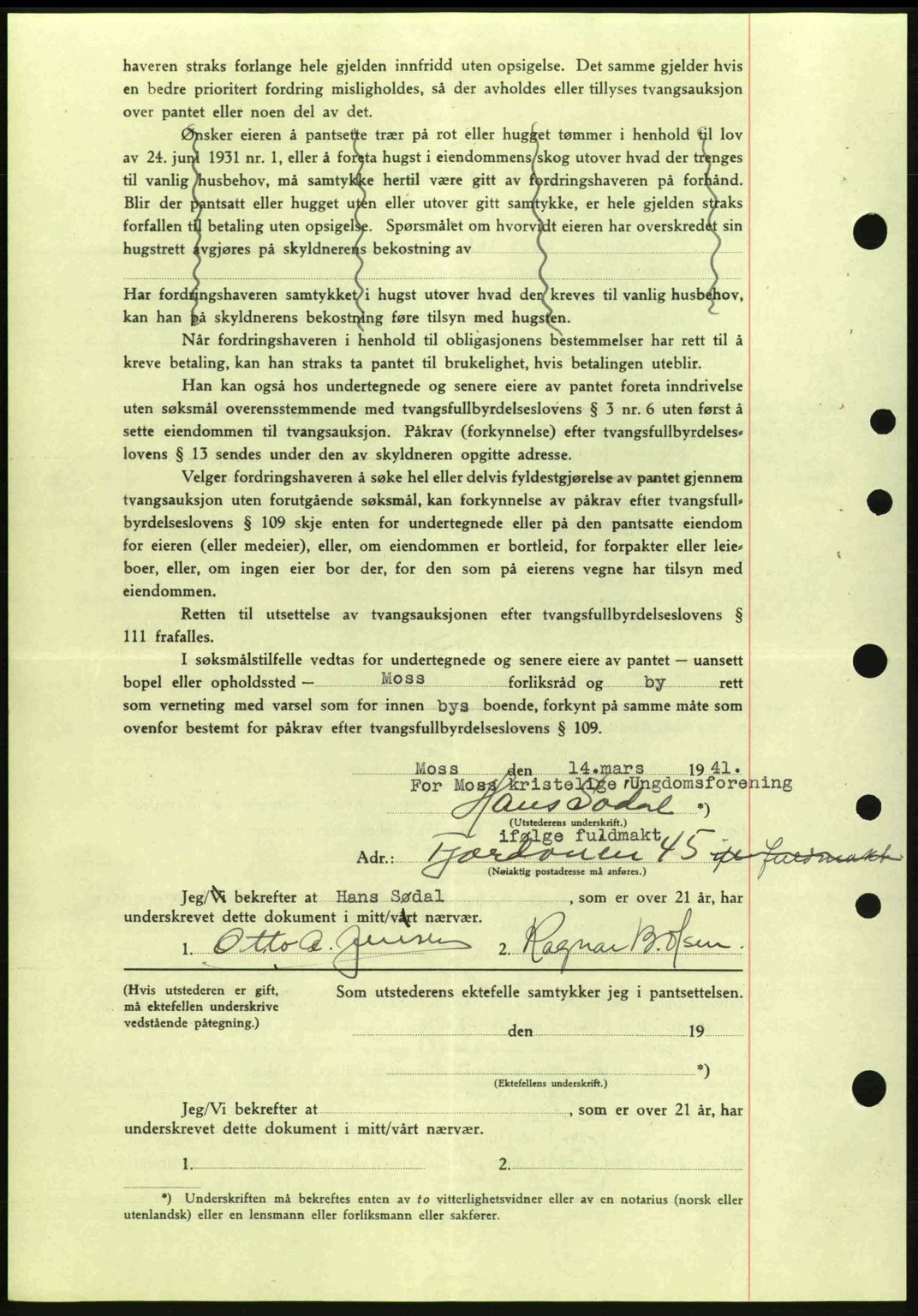Moss sorenskriveri, SAO/A-10168: Mortgage book no. B10, 1940-1941, Diary no: : 517/1941