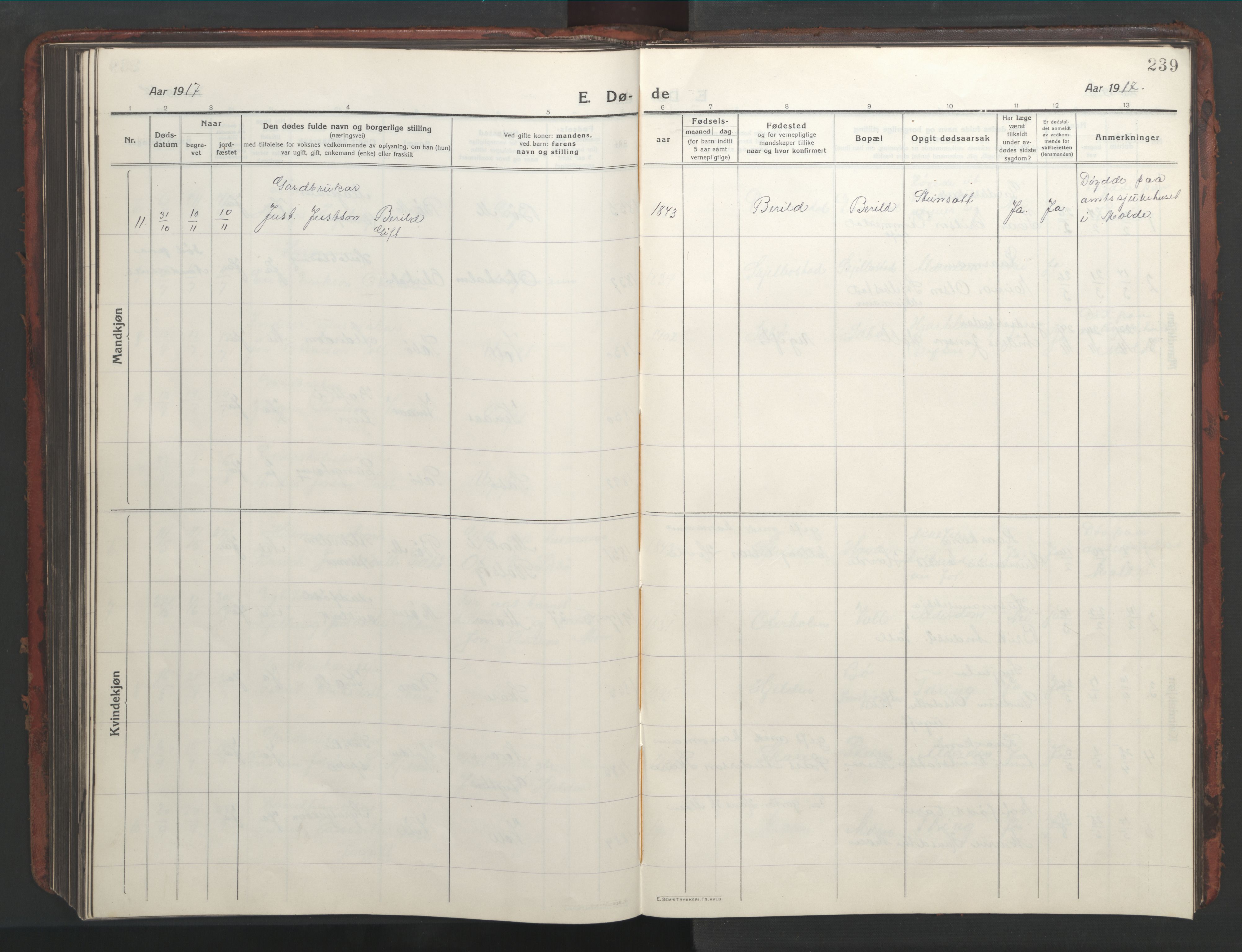 Ministerialprotokoller, klokkerbøker og fødselsregistre - Møre og Romsdal, AV/SAT-A-1454/543/L0565: Parish register (copy) no. 543C03, 1916-1955, p. 239