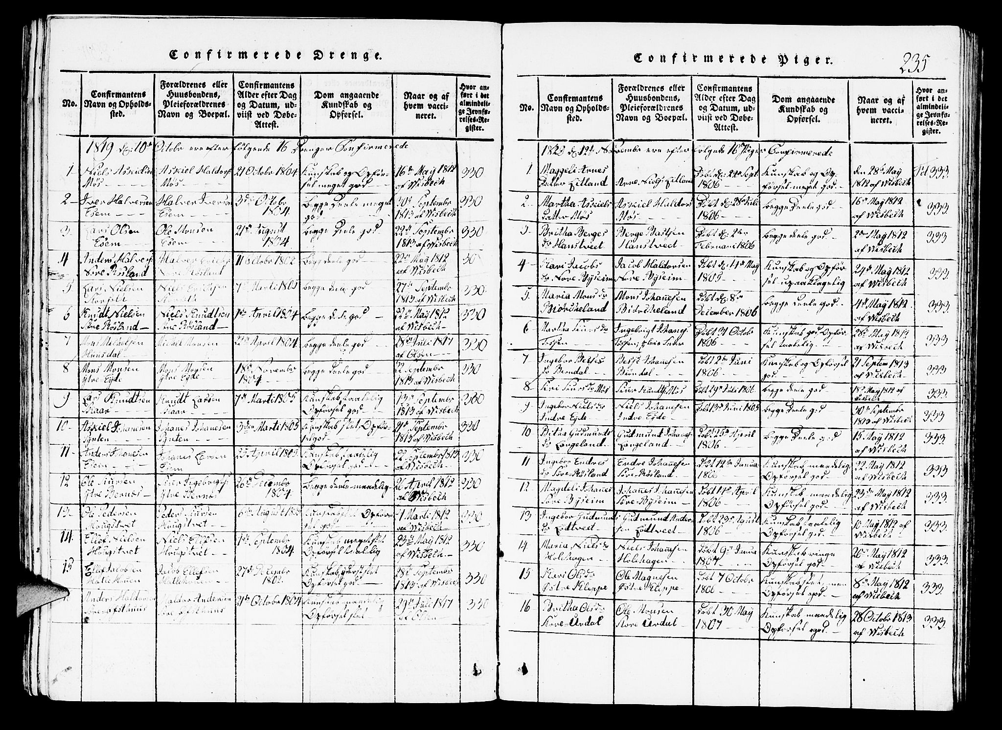 Hosanger sokneprestembete, SAB/A-75801/H/Hab: Parish register (copy) no. A 1 /1, 1816-1856, p. 235