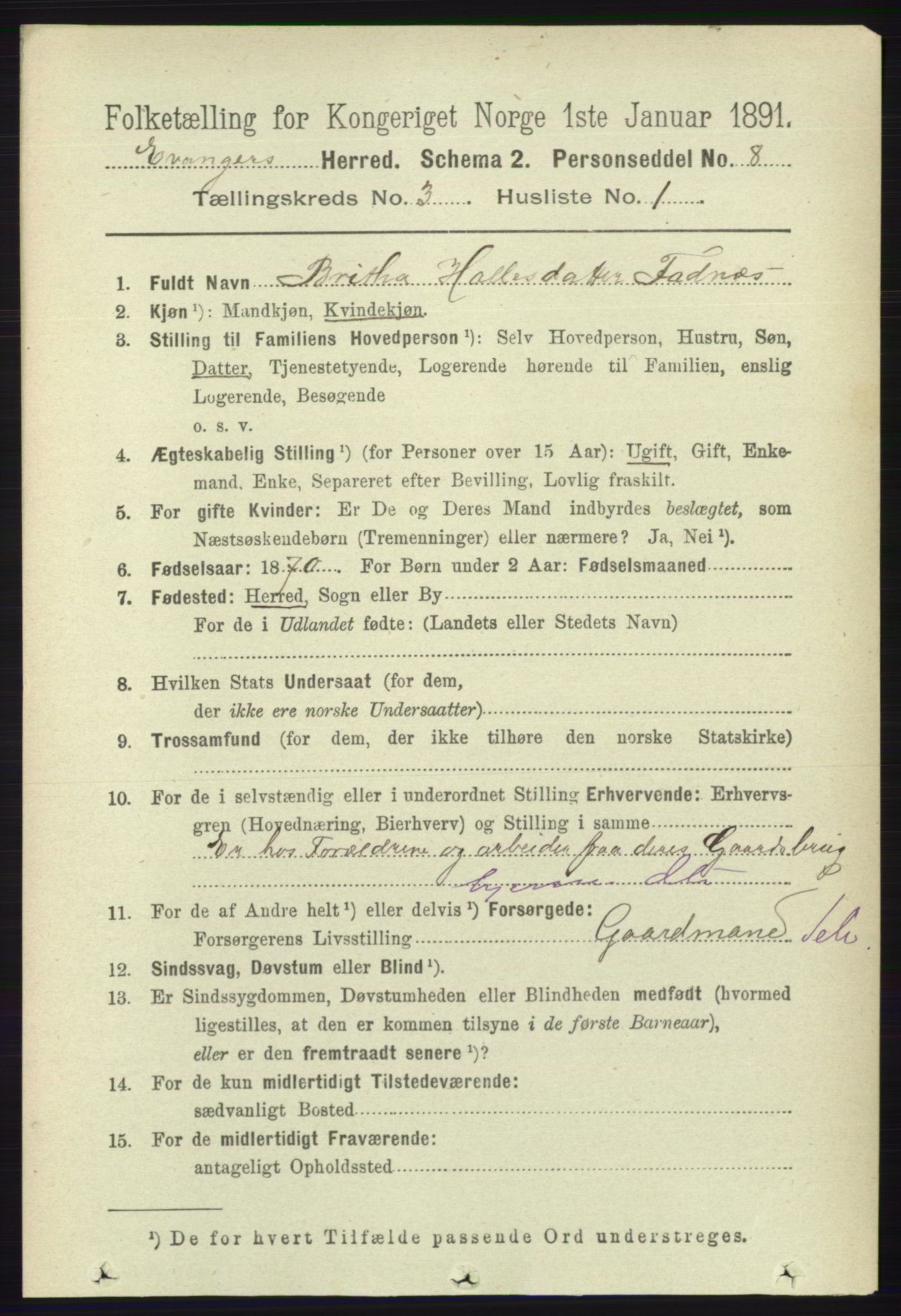 RA, 1891 census for 1237 Evanger, 1891, p. 859