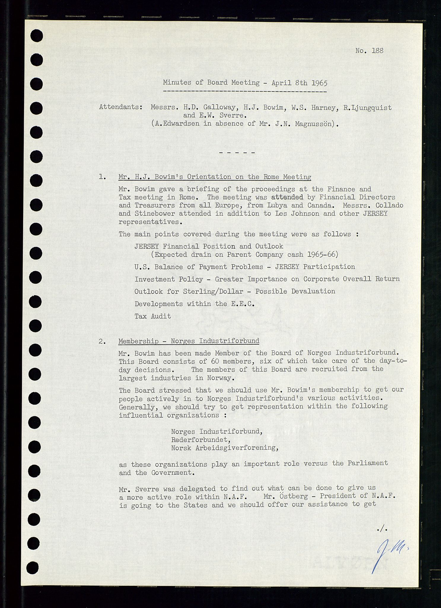 Pa 0982 - Esso Norge A/S, AV/SAST-A-100448/A/Aa/L0002/0001: Den administrerende direksjon Board minutes (styrereferater) / Den administrerende direksjon Board minutes (styrereferater), 1965, p. 126