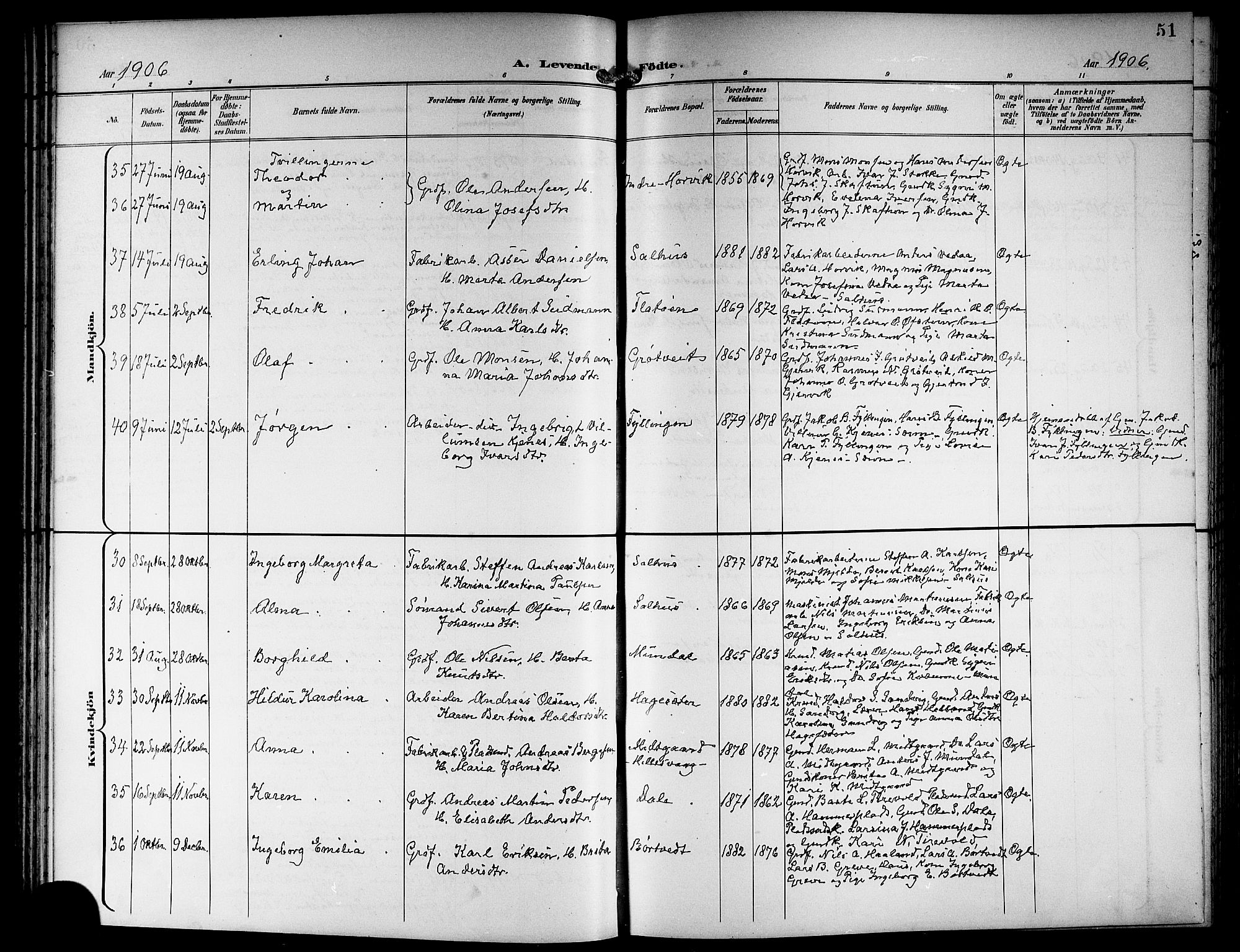 Hamre sokneprestembete, AV/SAB-A-75501/H/Ha/Hab: Parish register (copy) no. B 4, 1898-1919, p. 51