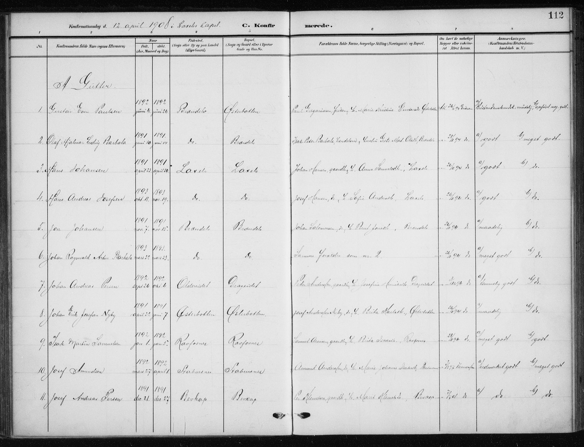 Kistrand/Porsanger sokneprestembete, SATØ/S-1351/H/Ha/L0014.kirke: Parish register (official) no. 14, 1908-1917, p. 112