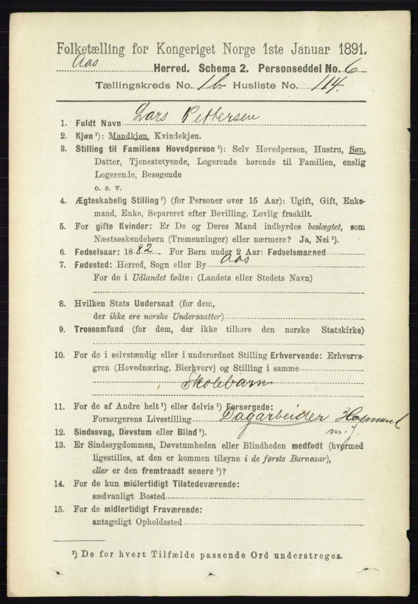 RA, 1891 census for 0214 Ås, 1891, p. 1478