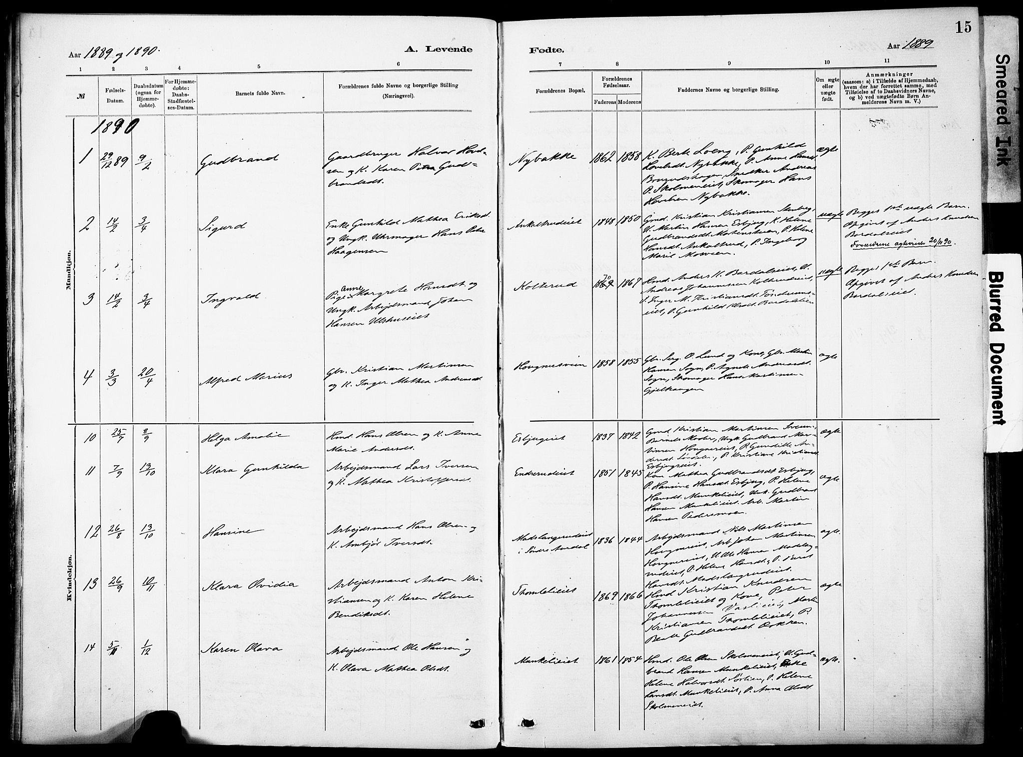 Nordre Land prestekontor, AV/SAH-PREST-124/H/Ha/Haa/L0005: Parish register (official) no. 5, 1882-1903, p. 15