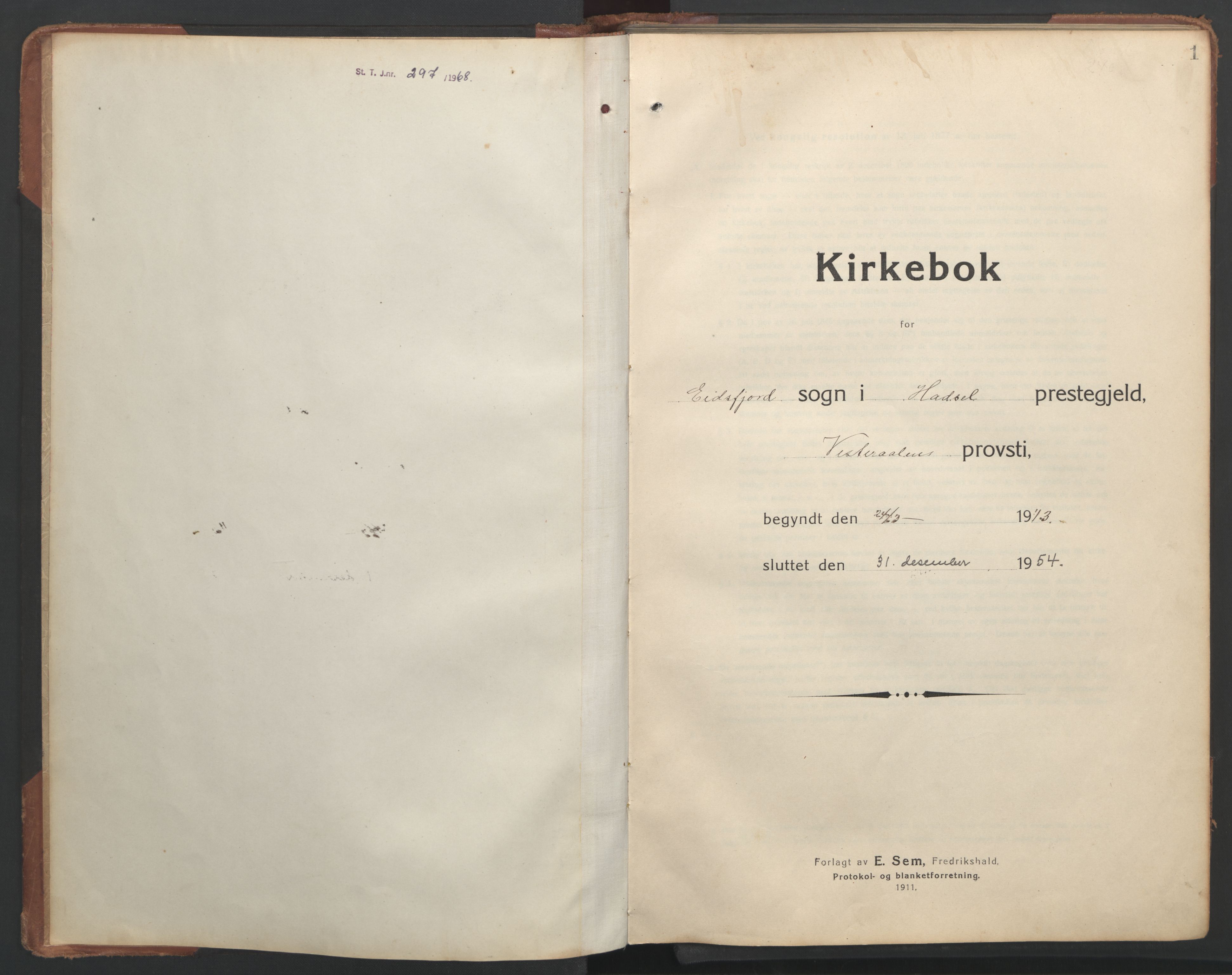 Ministerialprotokoller, klokkerbøker og fødselsregistre - Nordland, SAT/A-1459/890/L1291: Parish register (copy) no. 890C02, 1913-1954, p. 1