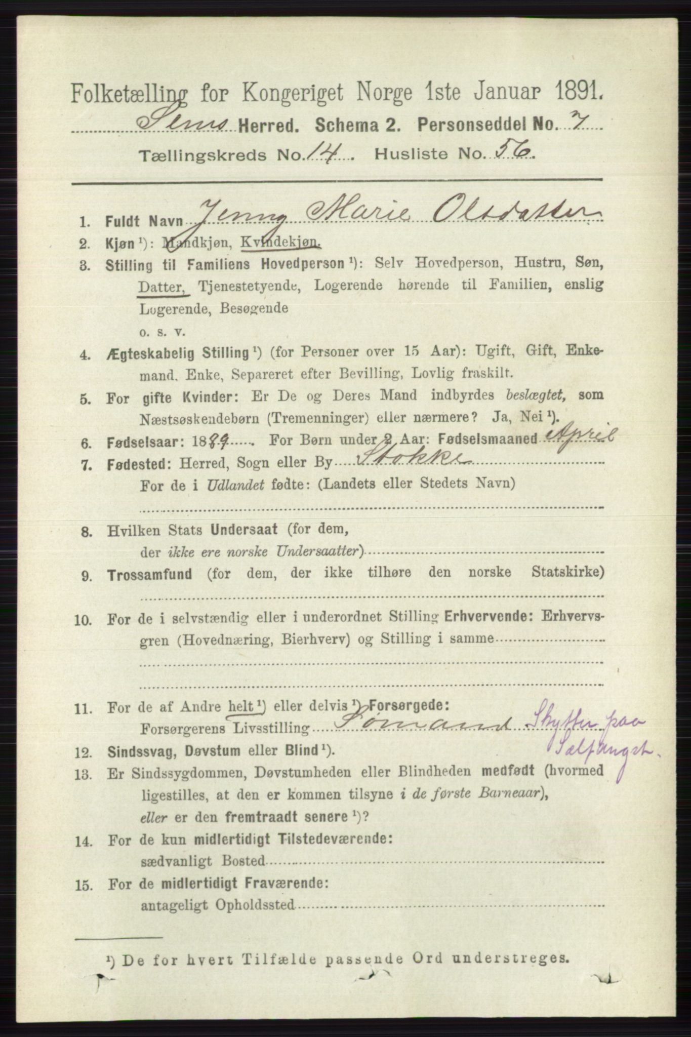 RA, 1891 census for 0721 Sem, 1891, p. 7395