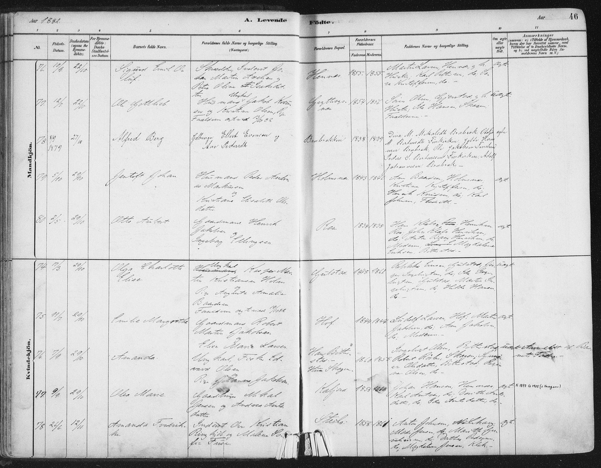 Ministerialprotokoller, klokkerbøker og fødselsregistre - Nordland, AV/SAT-A-1459/888/L1244: Parish register (official) no. 888A10, 1880-1890, p. 46