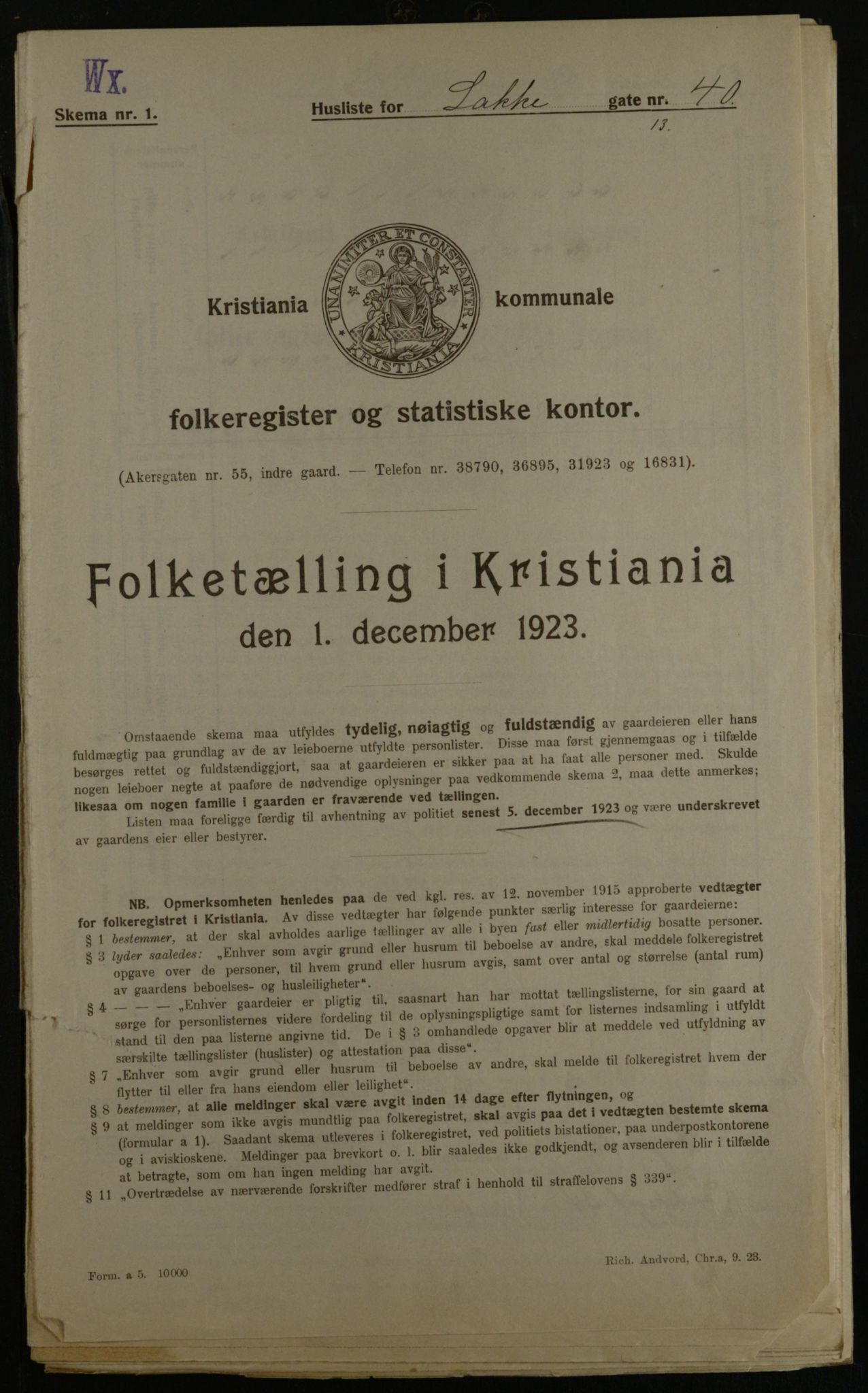 OBA, Municipal Census 1923 for Kristiania, 1923, p. 62033