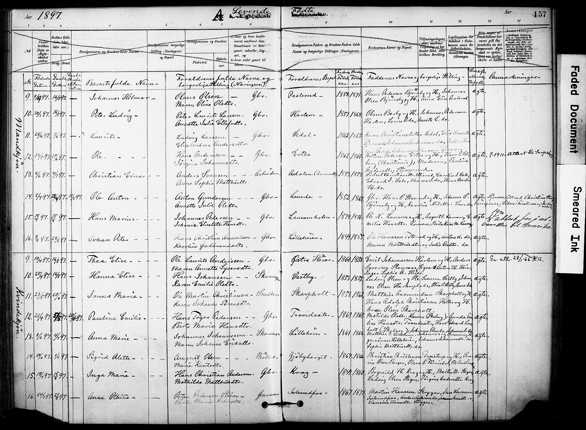 Rakkestad prestekontor Kirkebøker, AV/SAO-A-2008/F/Fb/L0001: Parish register (official) no. II 1, 1878-1899, p. 157