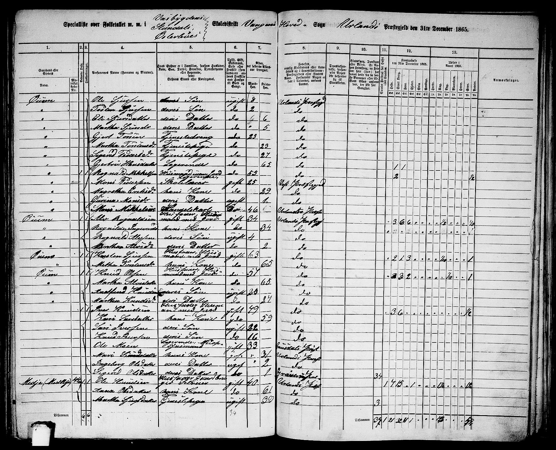 RA, 1865 census for Aurland, 1865, p. 48