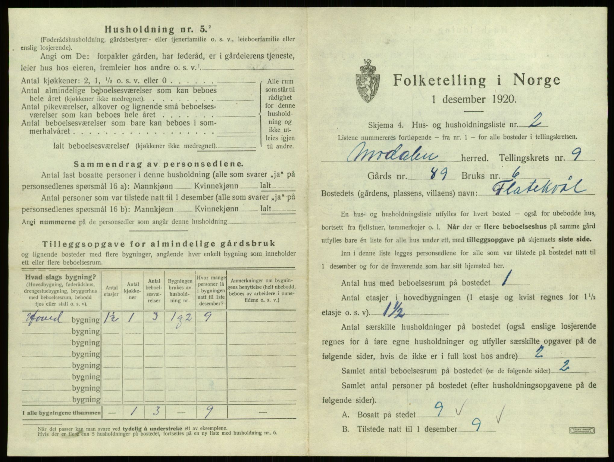 SAB, 1920 census for Modalen, 1920, p. 231