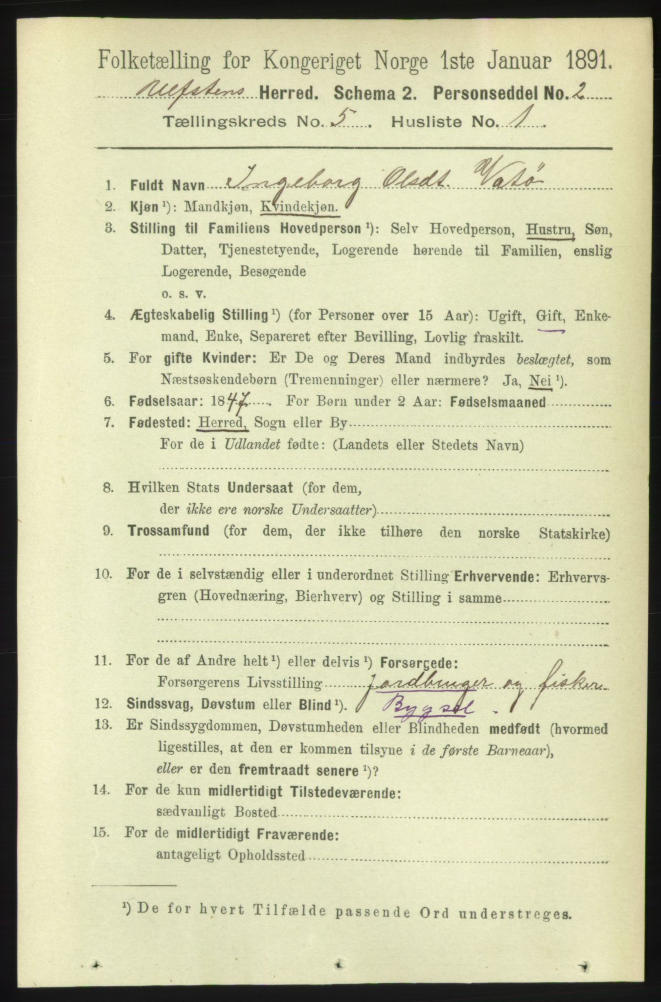 RA, 1891 census for 1516 Ulstein, 1891, p. 1262