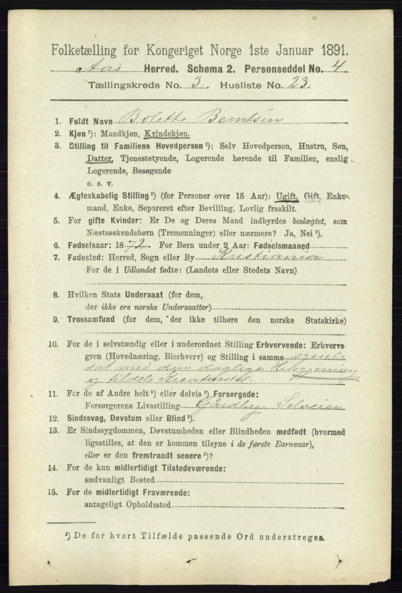 RA, 1891 census for 0214 Ås, 1891, p. 2272