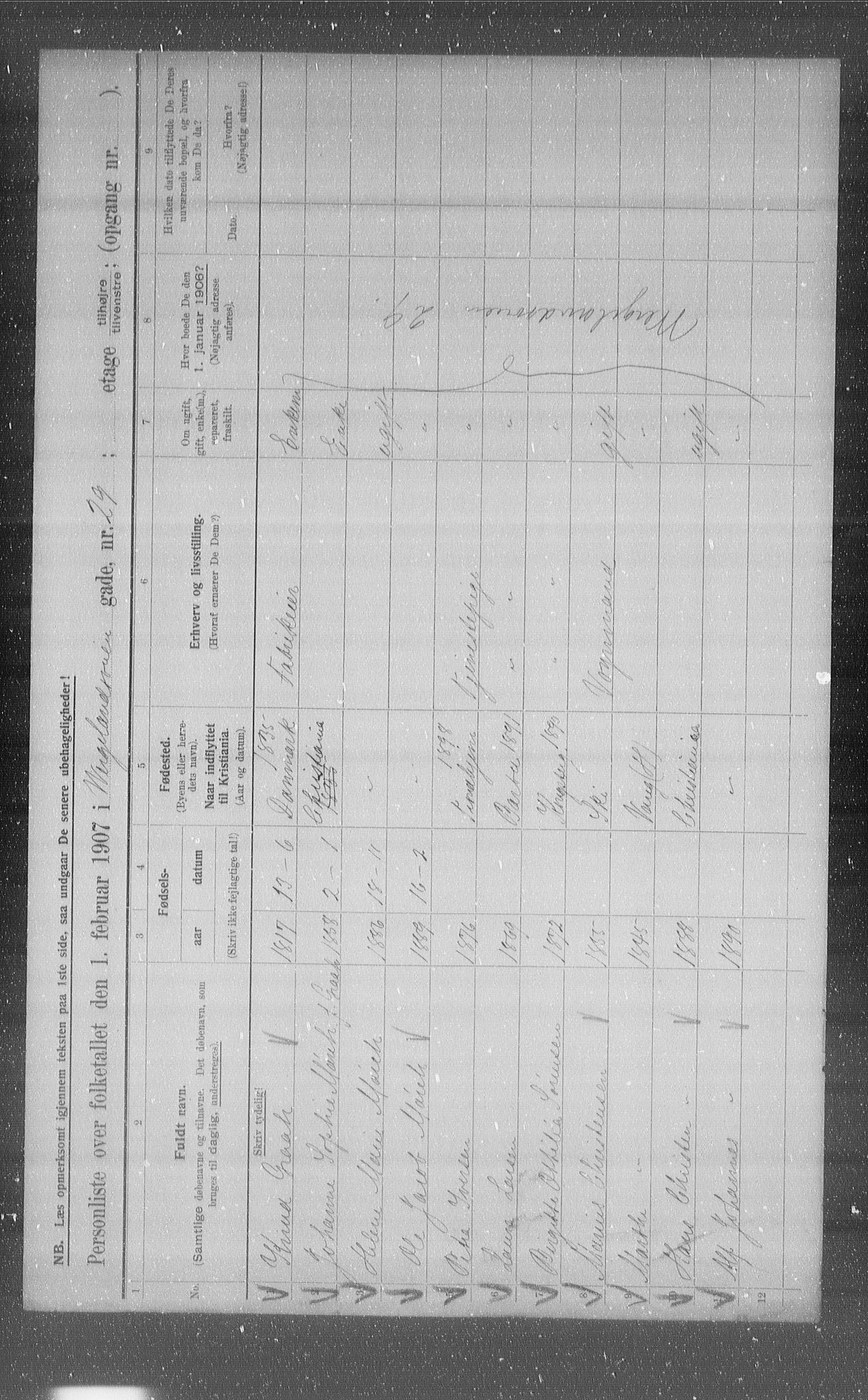 OBA, Municipal Census 1907 for Kristiania, 1907, p. 65025