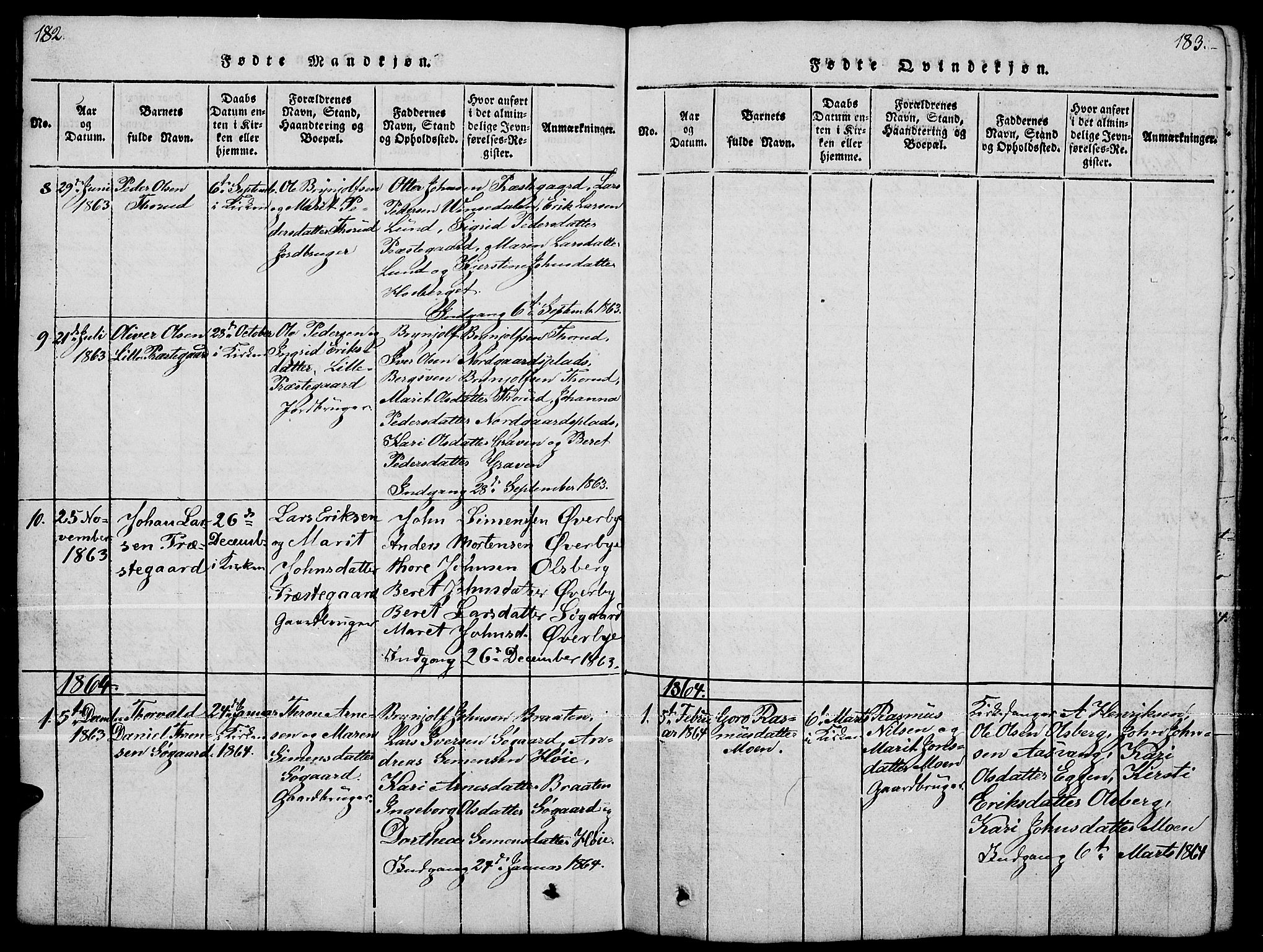 Tynset prestekontor, SAH/PREST-058/H/Ha/Hab/L0004: Parish register (copy) no. 4, 1814-1879, p. 182-183