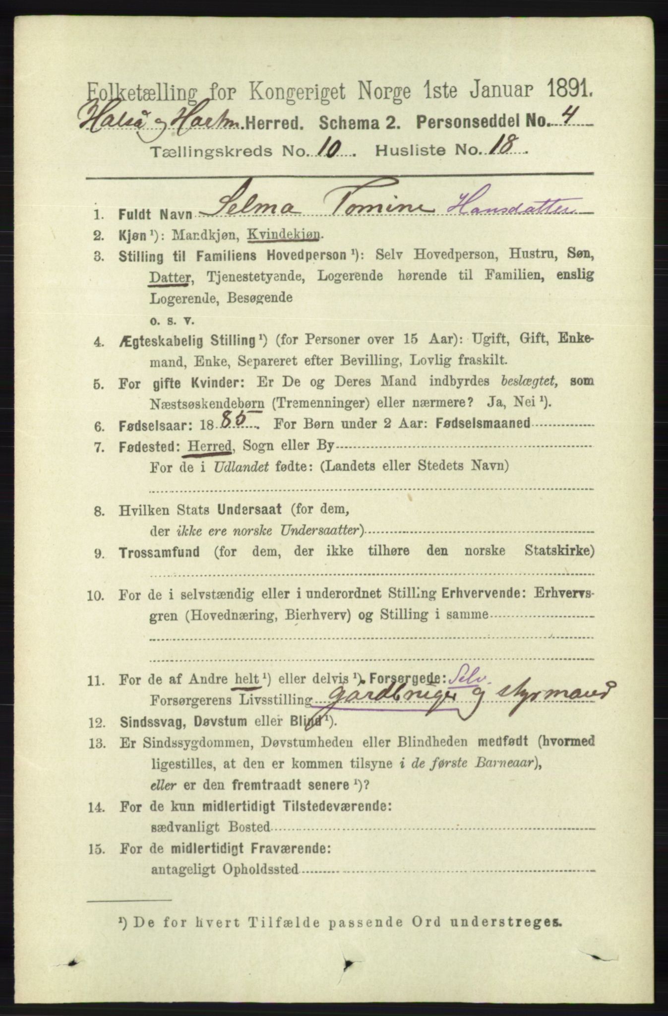 RA, 1891 census for 1019 Halse og Harkmark, 1891, p. 3887