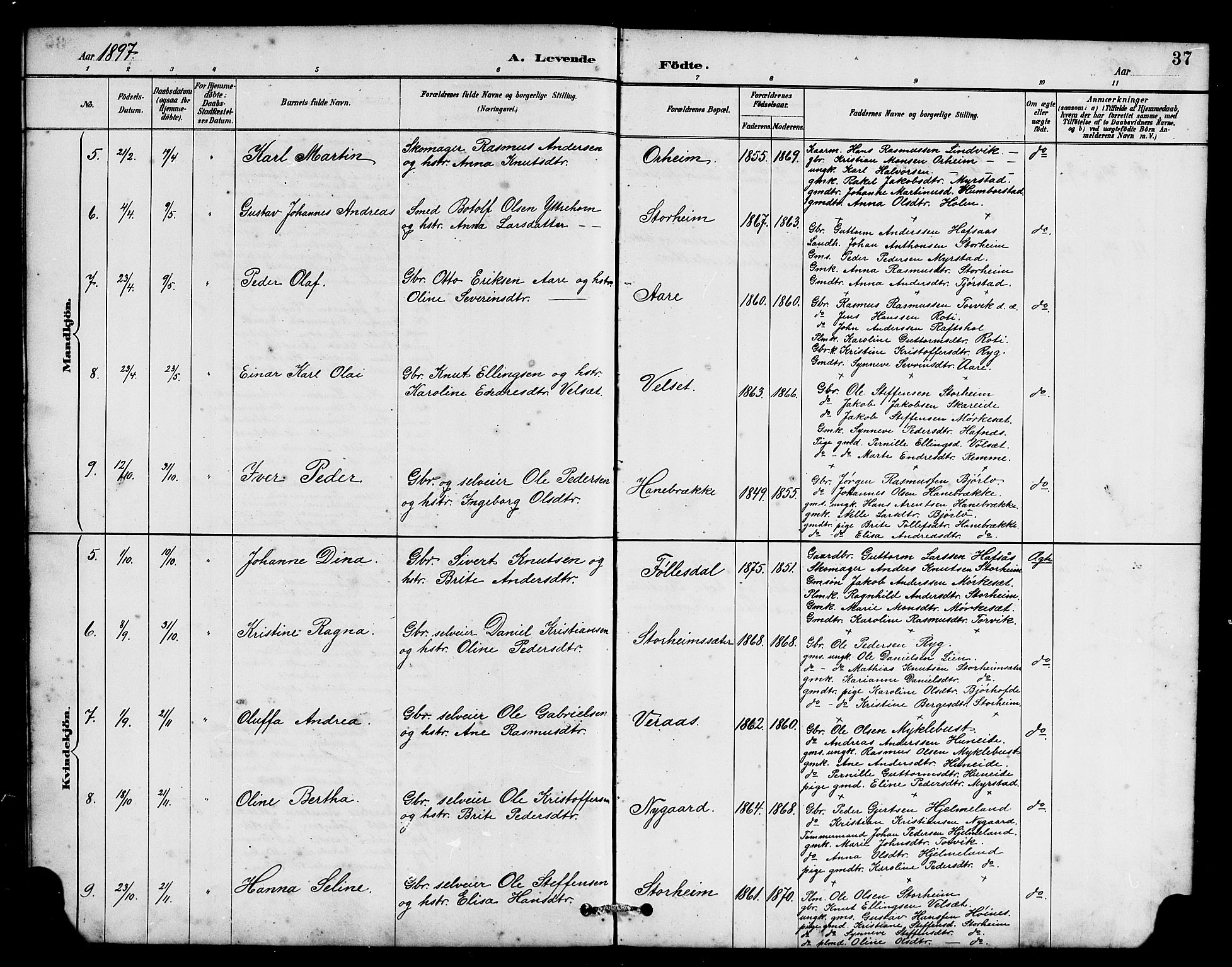 Eid sokneprestembete, AV/SAB-A-82301/H/Hab/Habc/L0002: Parish register (copy) no. C 2, 1887-1906, p. 37