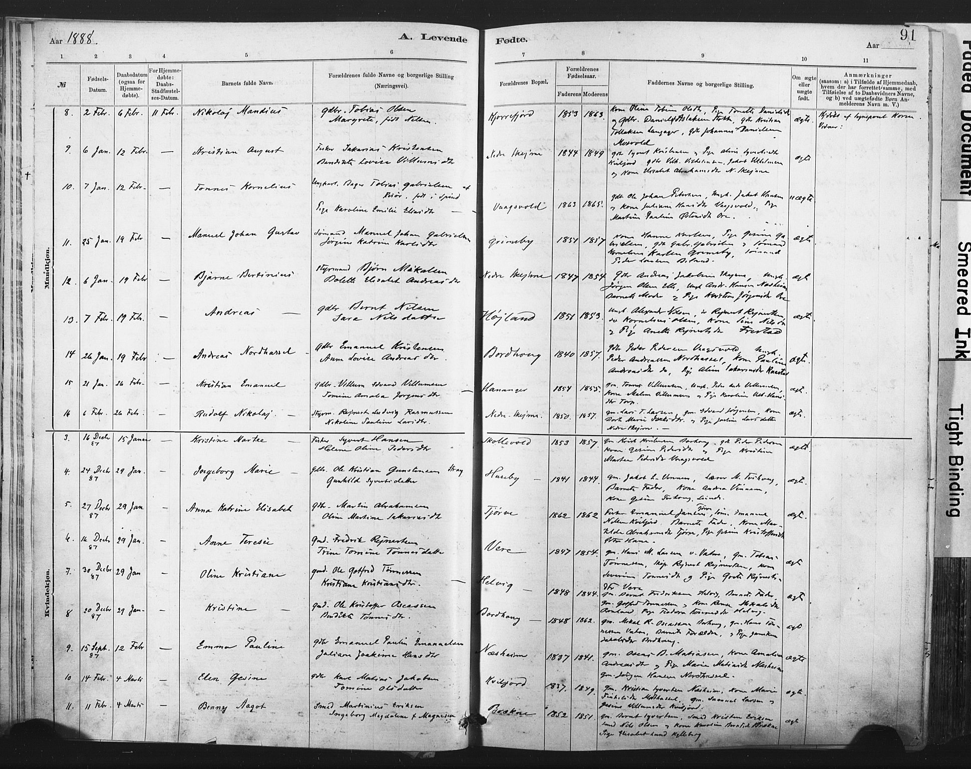 Lista sokneprestkontor, AV/SAK-1111-0027/F/Fa/L0012: Parish register (official) no. A 12, 1879-1903, p. 91