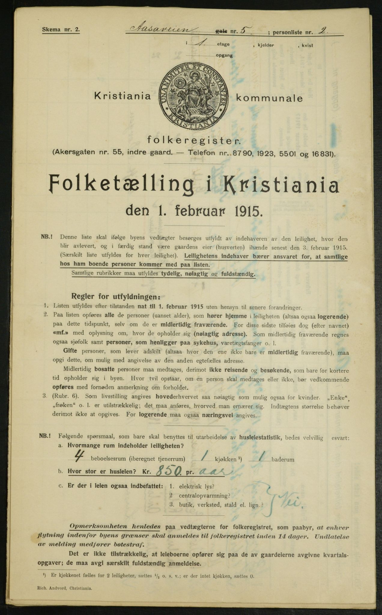 OBA, Municipal Census 1915 for Kristiania, 1915, p. 131491