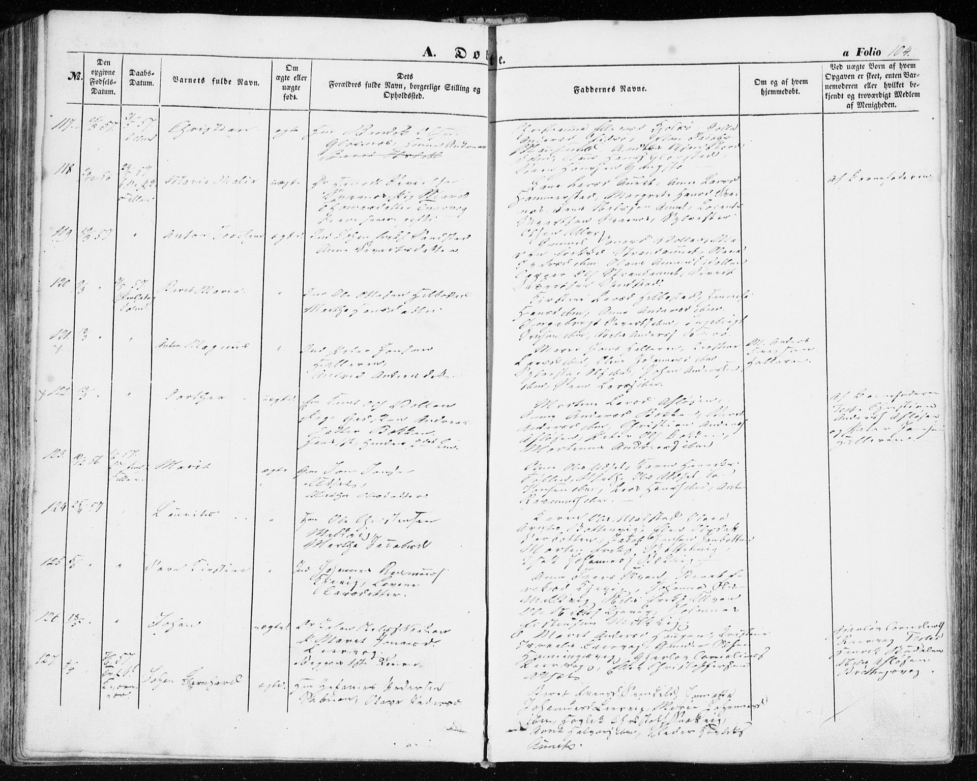 Ministerialprotokoller, klokkerbøker og fødselsregistre - Sør-Trøndelag, AV/SAT-A-1456/634/L0530: Parish register (official) no. 634A06, 1852-1860, p. 104