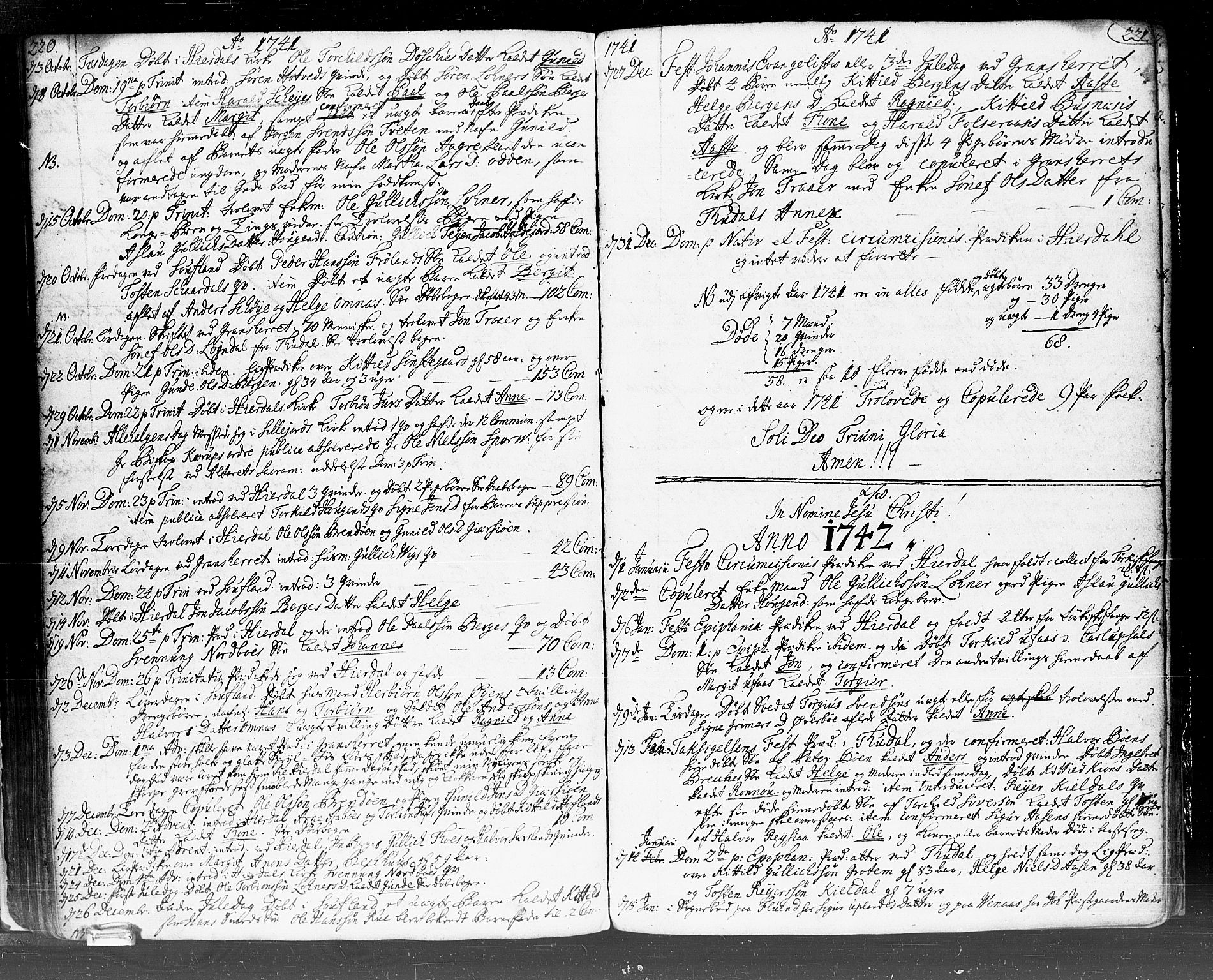 Hjartdal kirkebøker, SAKO/A-270/F/Fa/L0002: Parish register (official) no. I 2, 1716-1754, p. 220-221