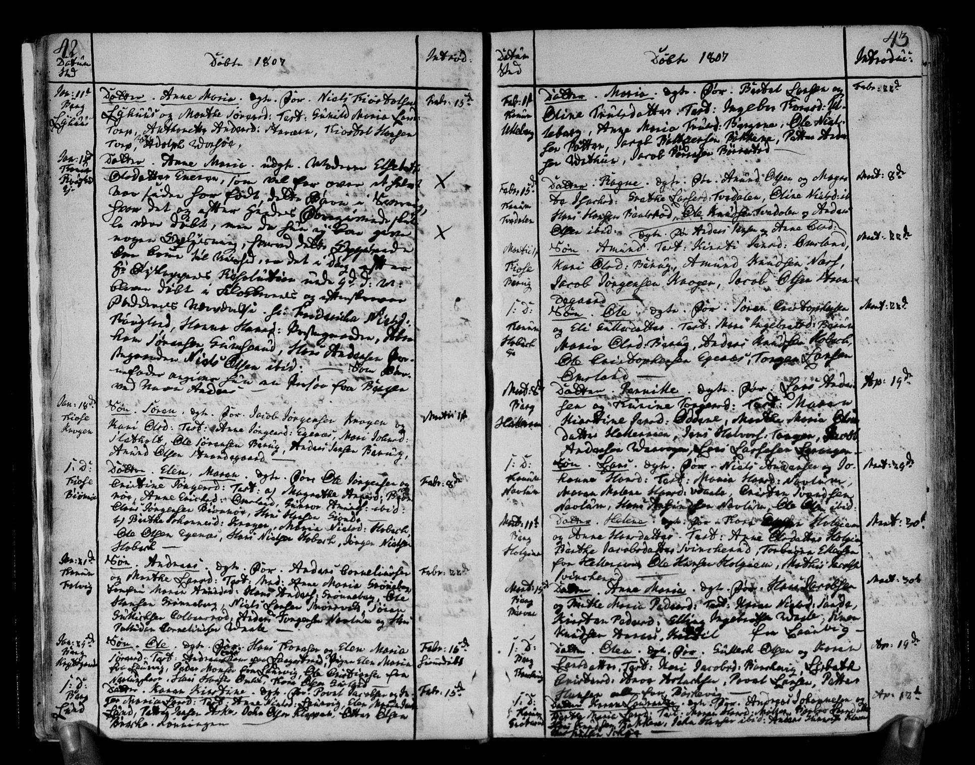 Brunlanes kirkebøker, AV/SAKO-A-342/F/Fa/L0002: Parish register (official) no. I 2, 1802-1834, p. 42-43